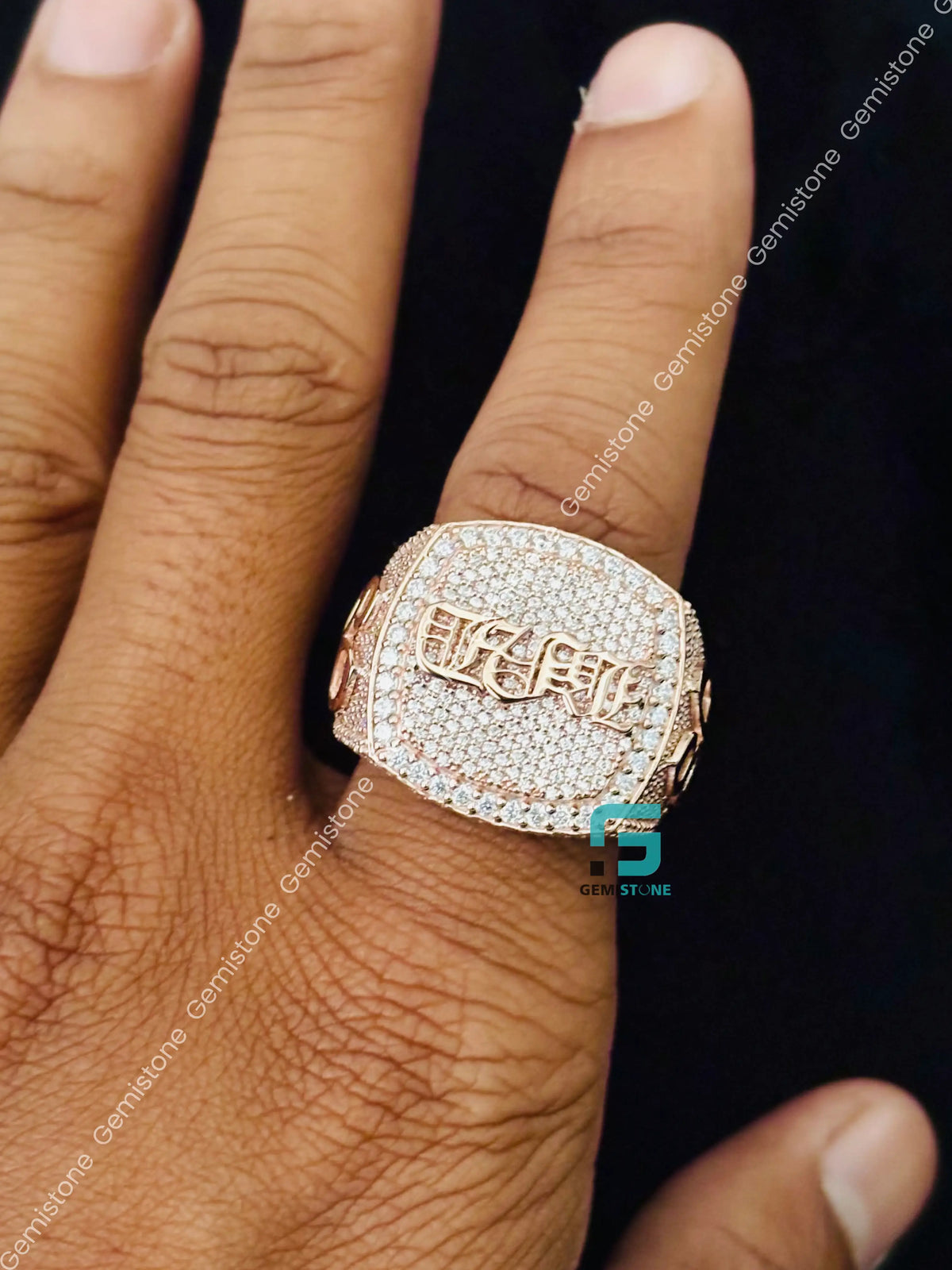 925 Silver Initial Name Moissanite Rappers Ring For Men