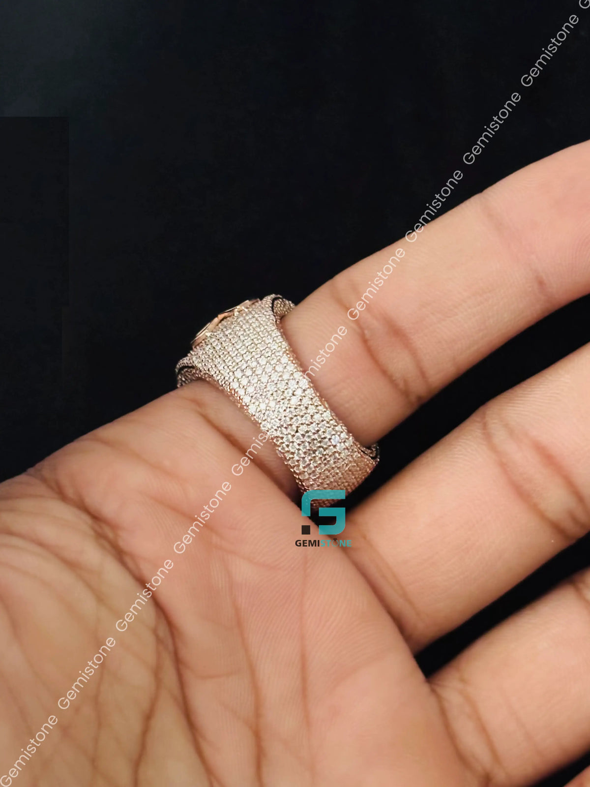 925 Silver Initial Name Moissanite Rappers Ring For Men