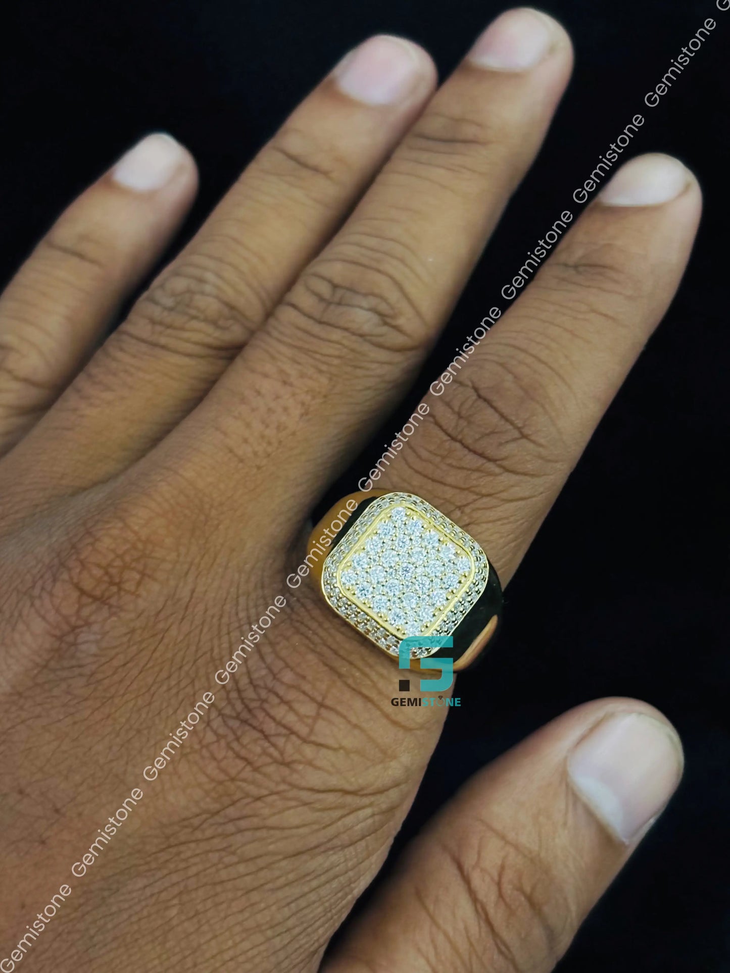 Round Cut Hip Hop Moissanite Signet Ring For Unisex