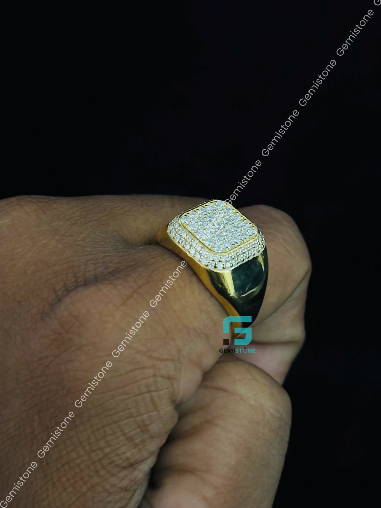 Round Cut Hip Hop Moissanite Signet Ring For Unisex