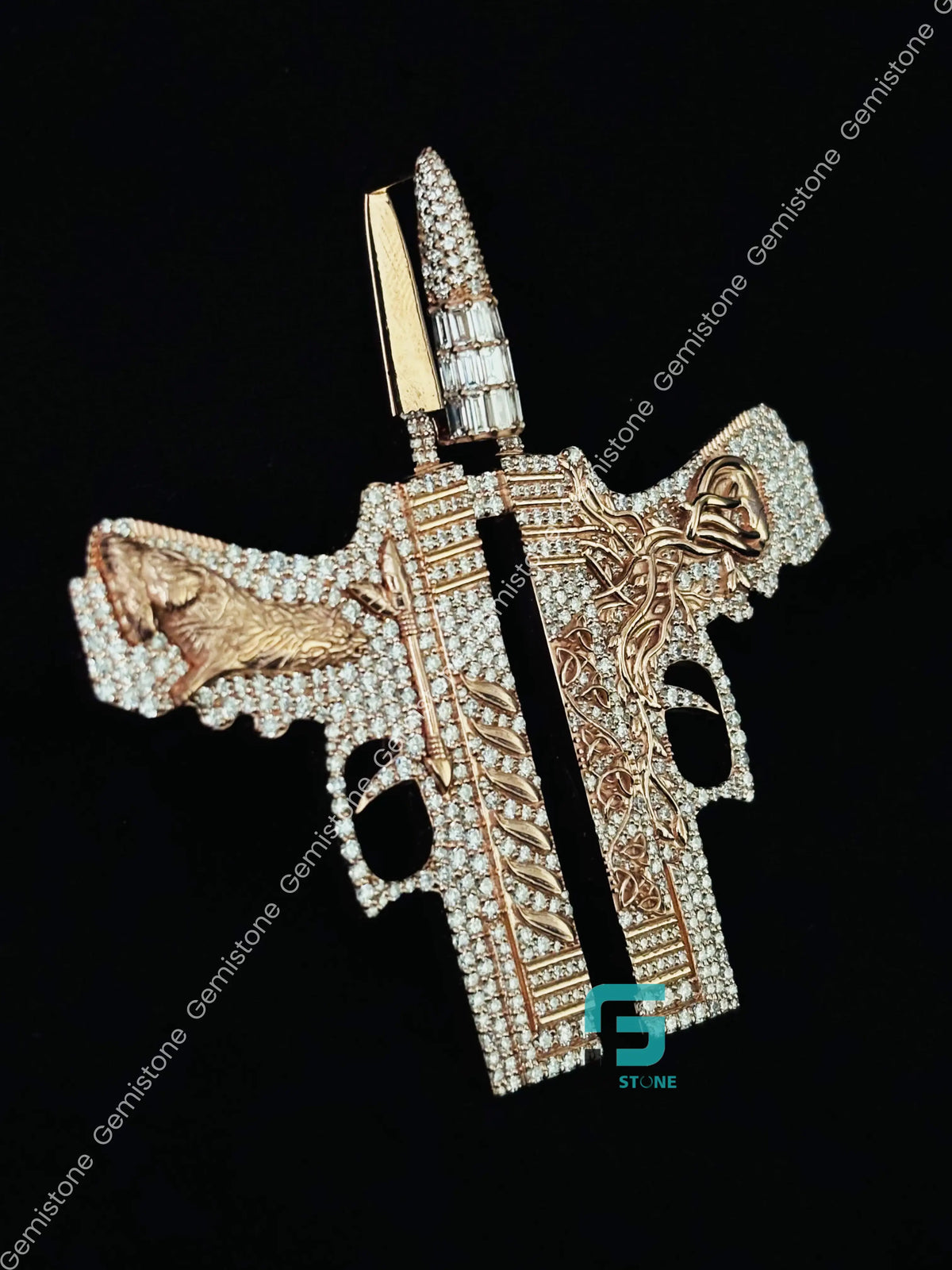 Double Pistol Gun Moissanite Hip Hop Pendant For Men
