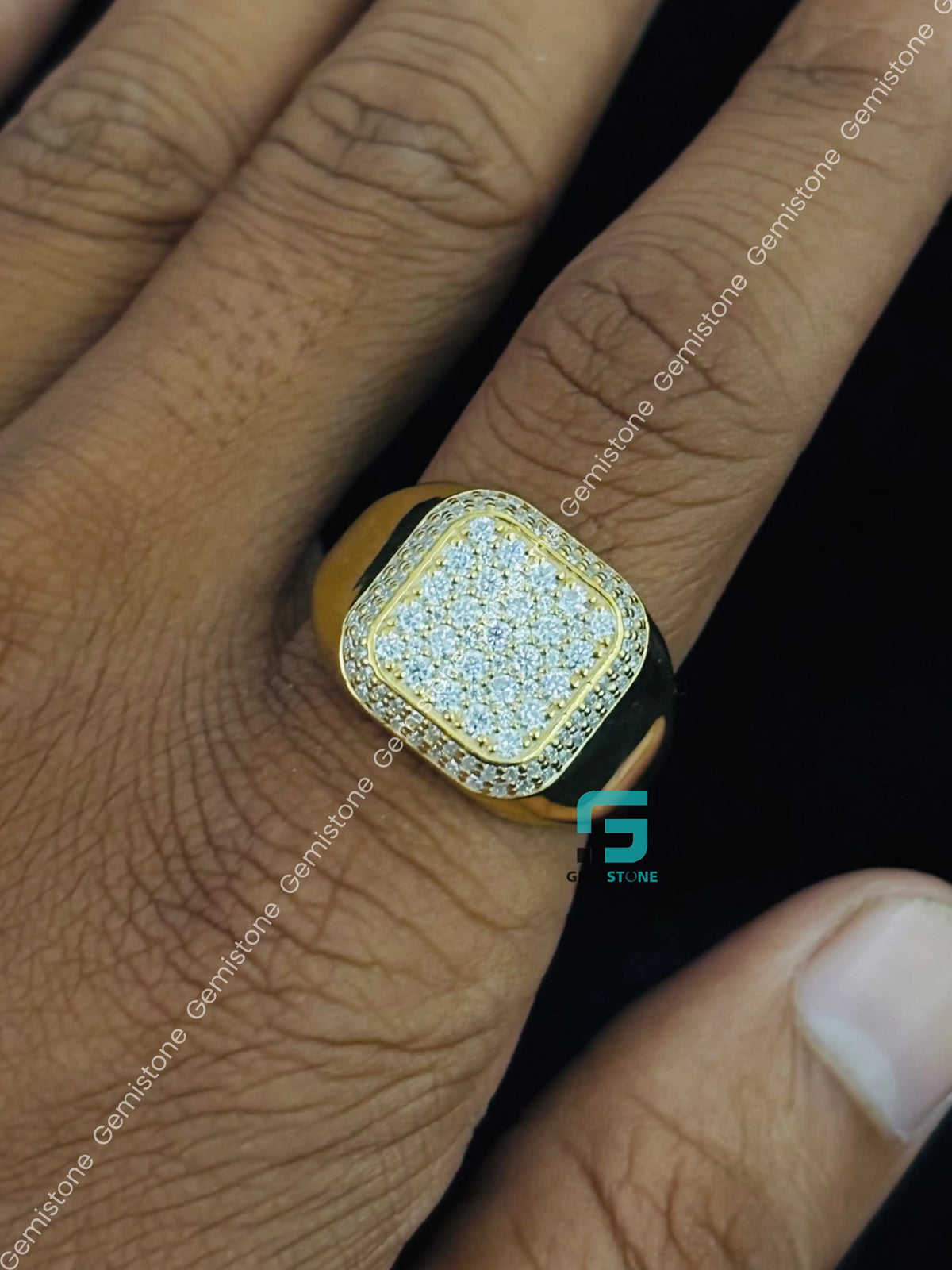 925 Silver Iced Out Moissanite Hip Hop Signet Ring for Men
