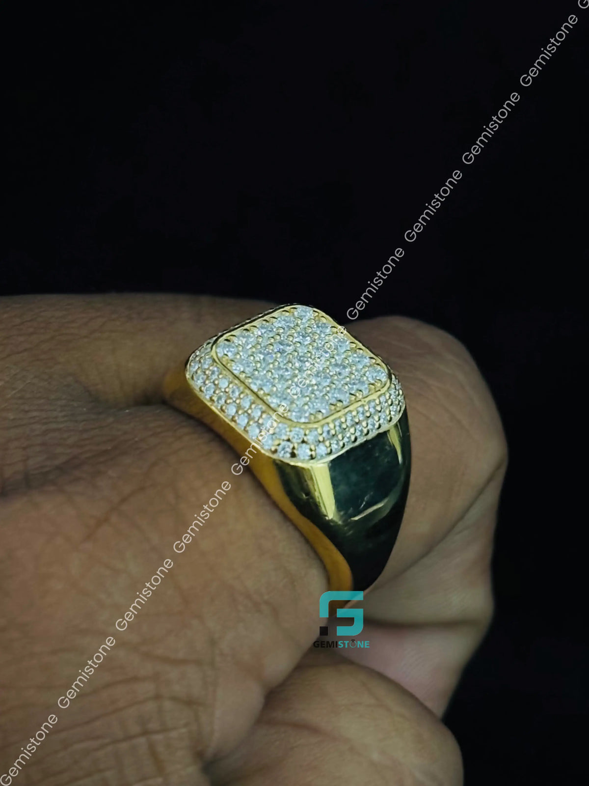 925 Silver Iced Out Moissanite Hip Hop Signet Ring for Men
