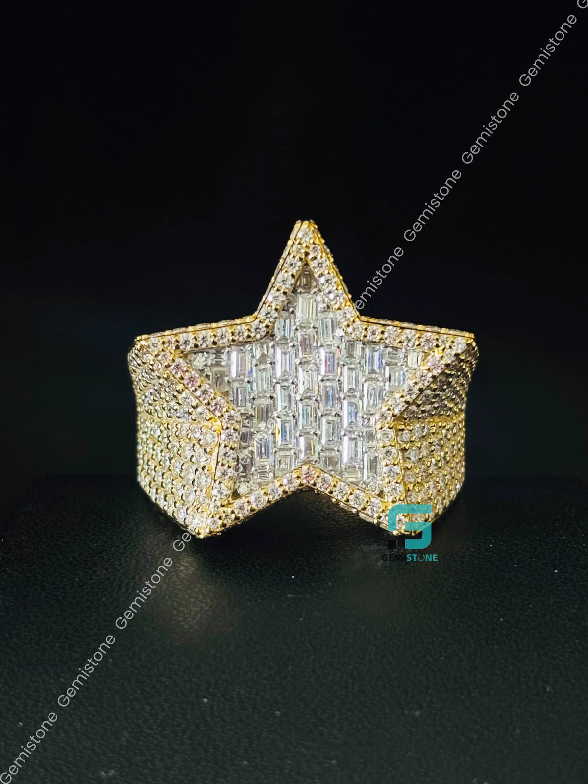Baguette & Round Cut Star Shape Moissanite Rapper Ring