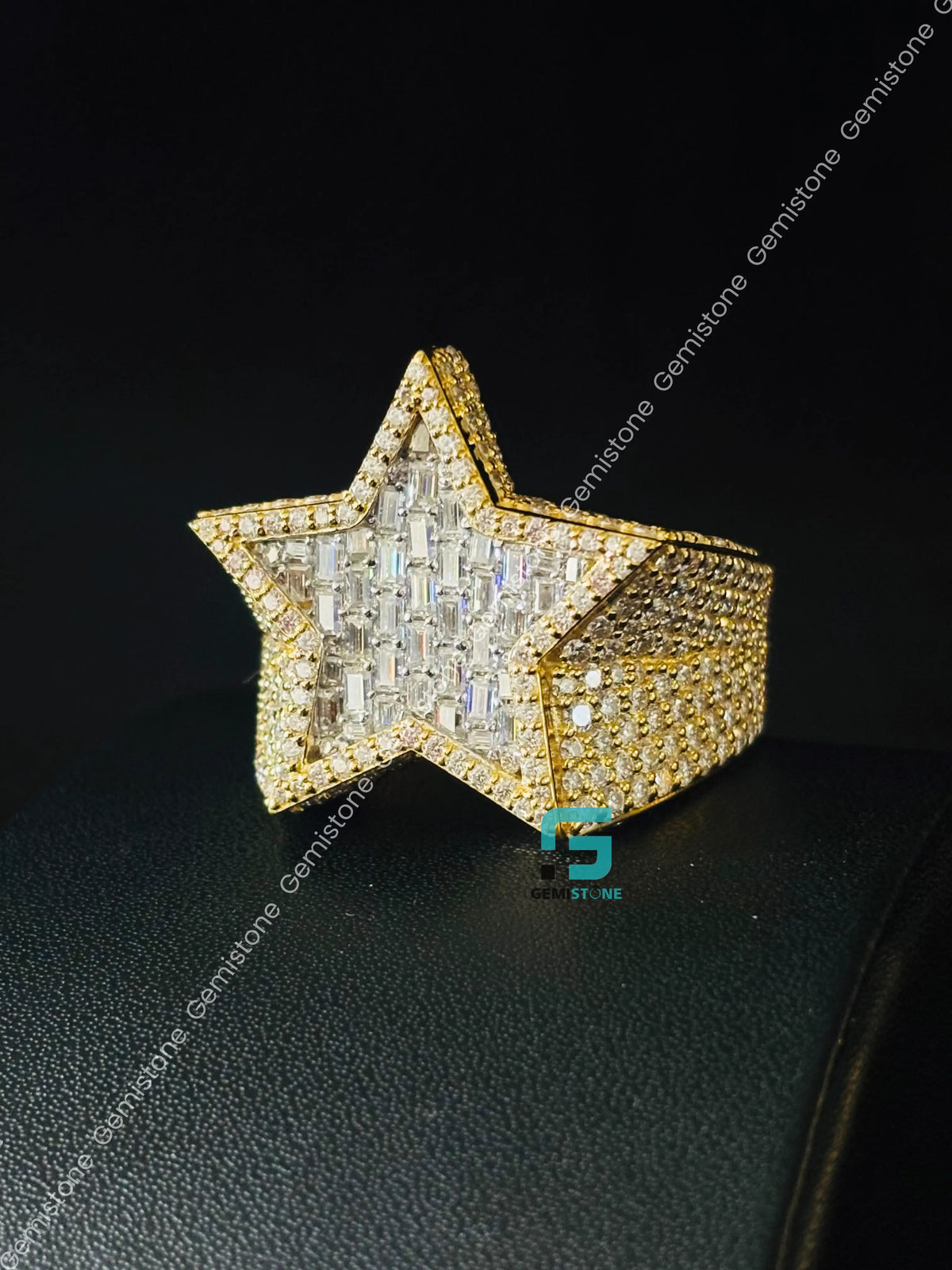 Baguette & Round Cut Star Shape Moissanite Rapper Ring