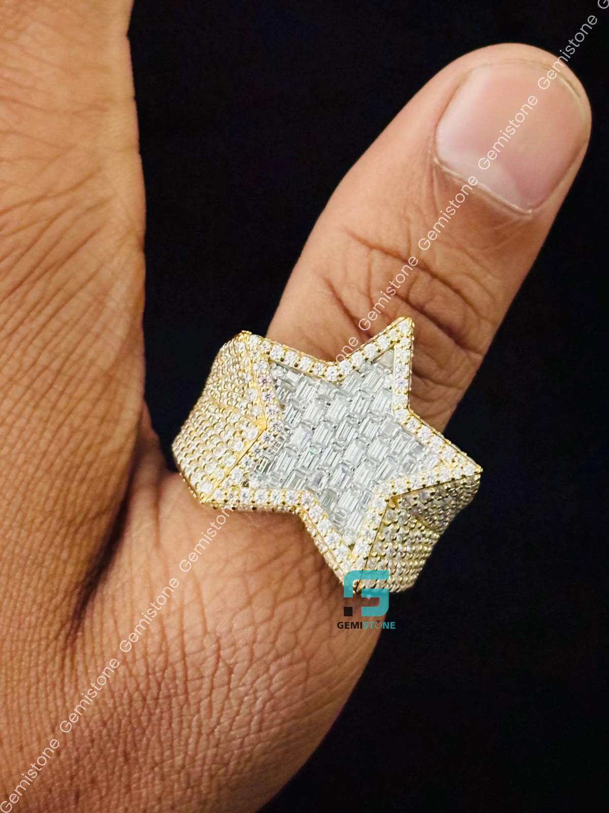 Baguette & Round Cut Star Shape Moissanite Rapper Ring