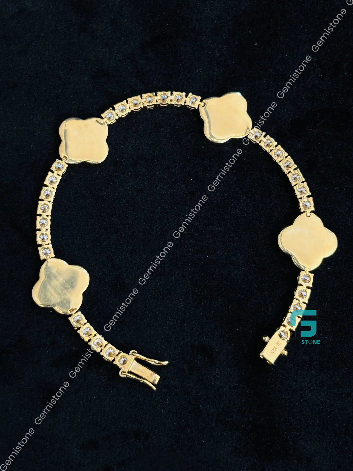 925 Silver Studded Tennis Moissanite Diamond Clover Bracelet