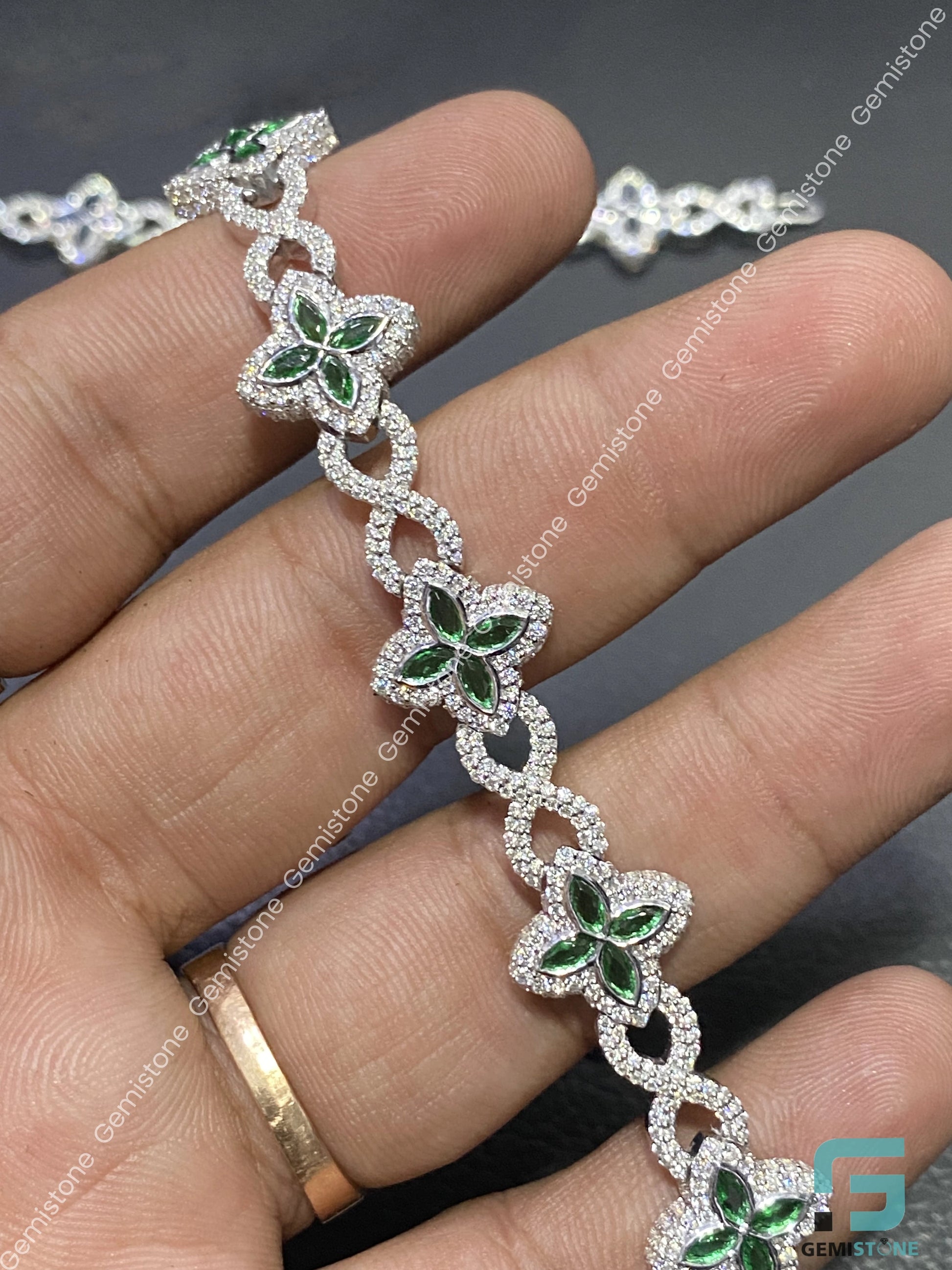 925 Green Clover Moissanite Bracelet