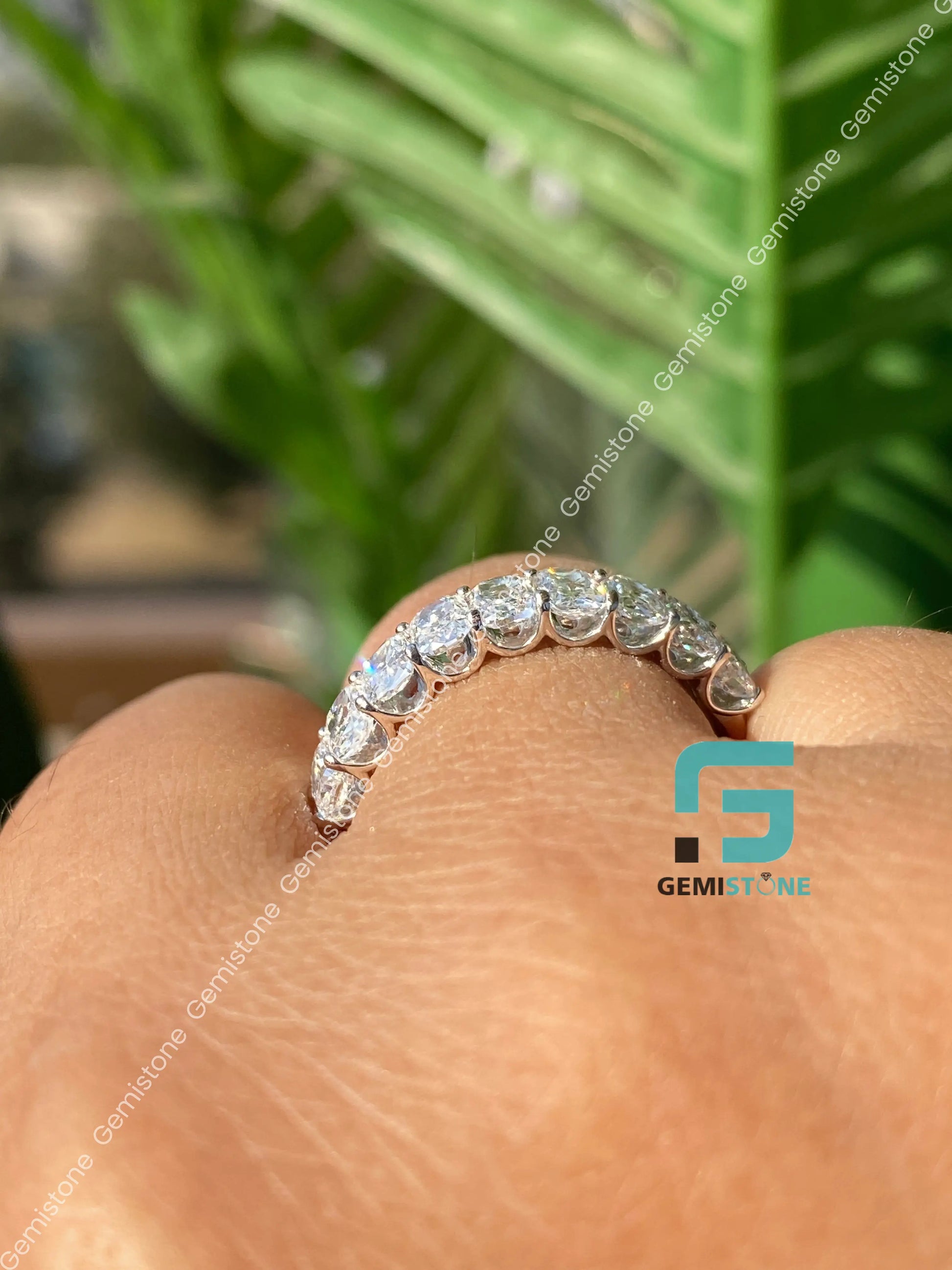 925 Silver 0.5 MM Cushion Cut Half Eternity Wedding Band