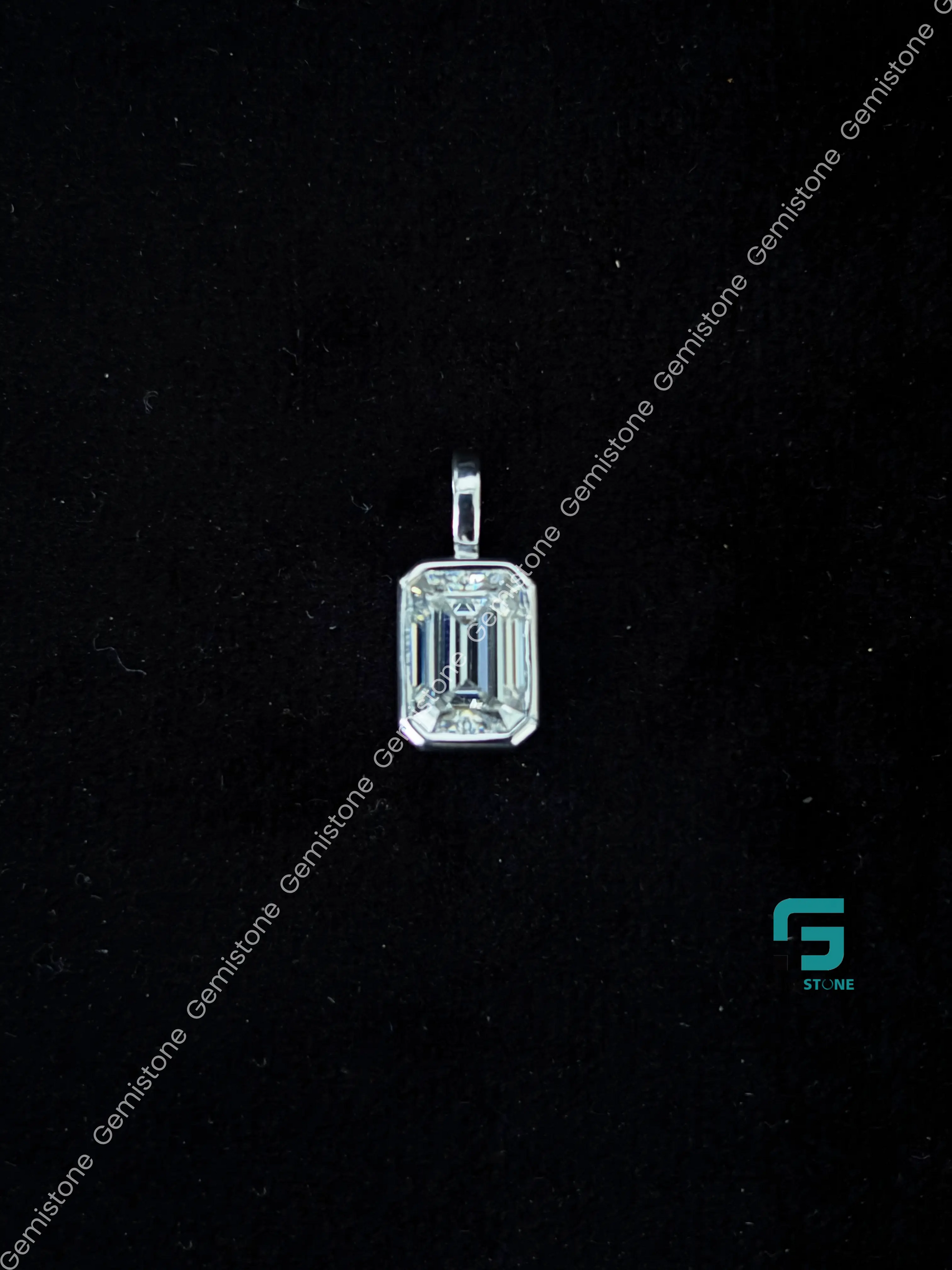 925 Silver 3 CT Emerald Bezel Set Moissanite Pendant