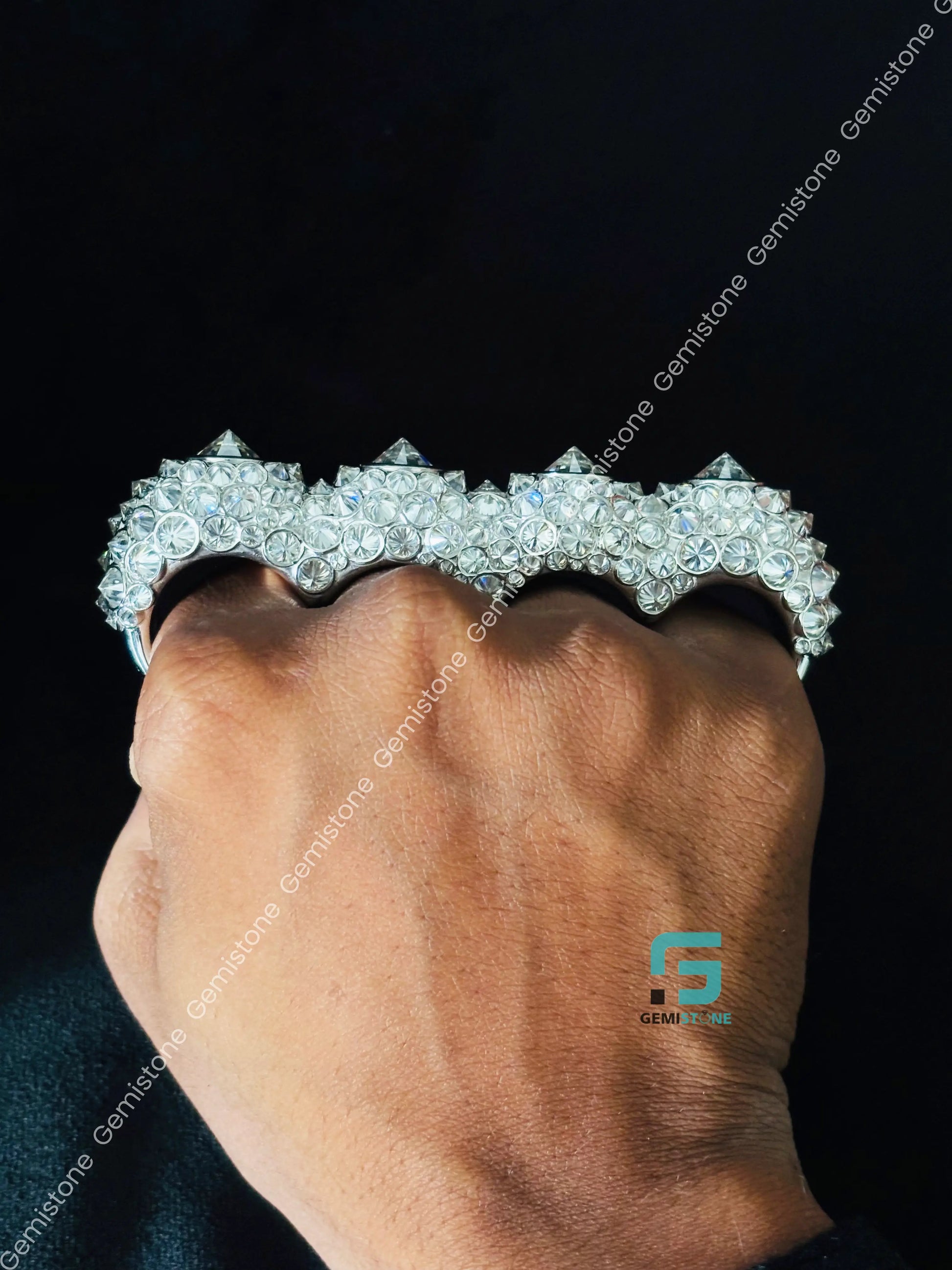 925 Silver 4 Finger Up Side Down Moissanite RingForUnisex