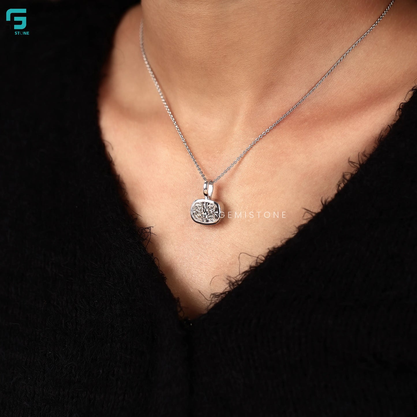 925 Silver Bezel Solitaire Charm Pendant Women