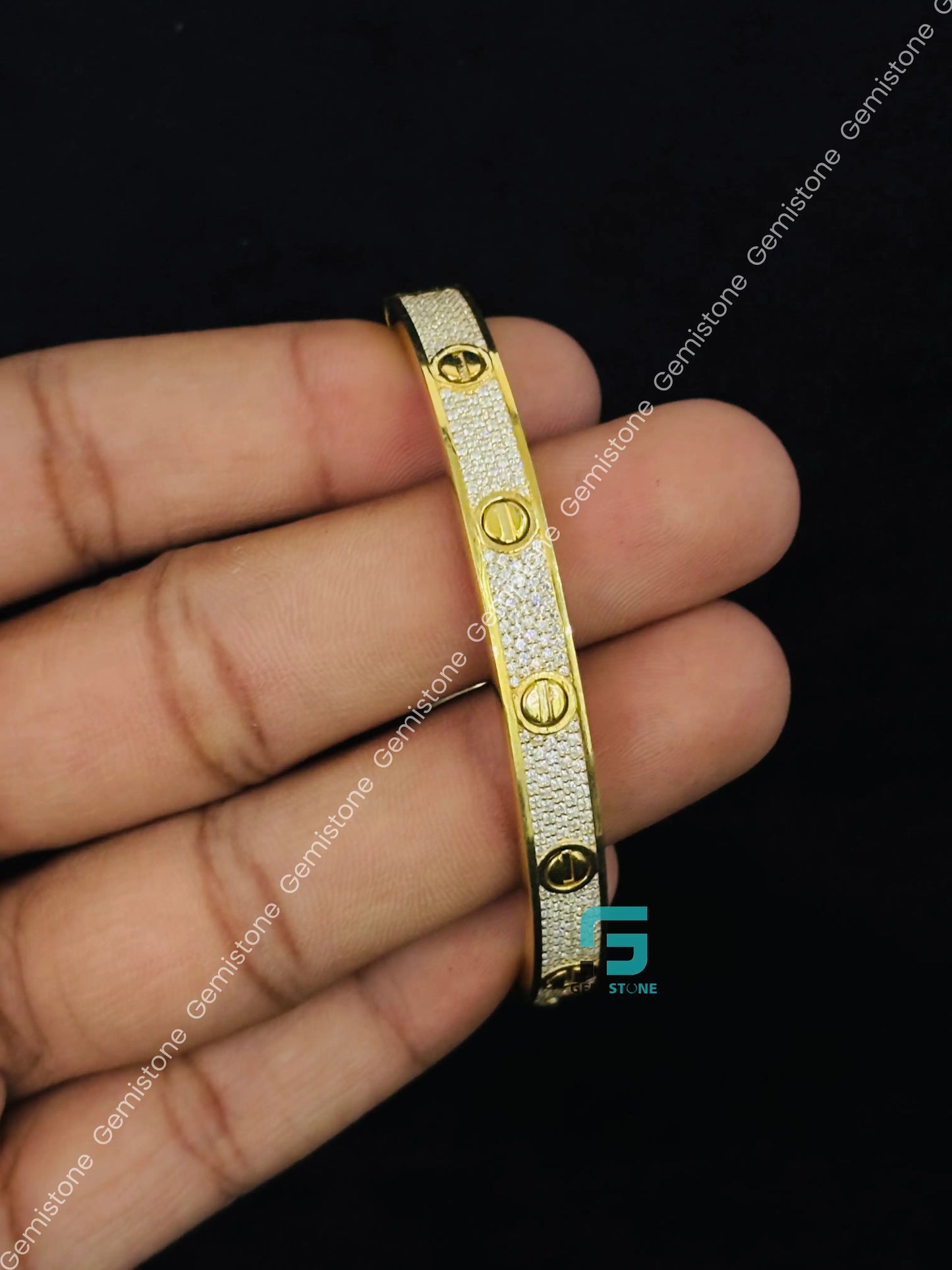 925 Silver Cartier Moissanite Open Cuff Bangle Bracelet