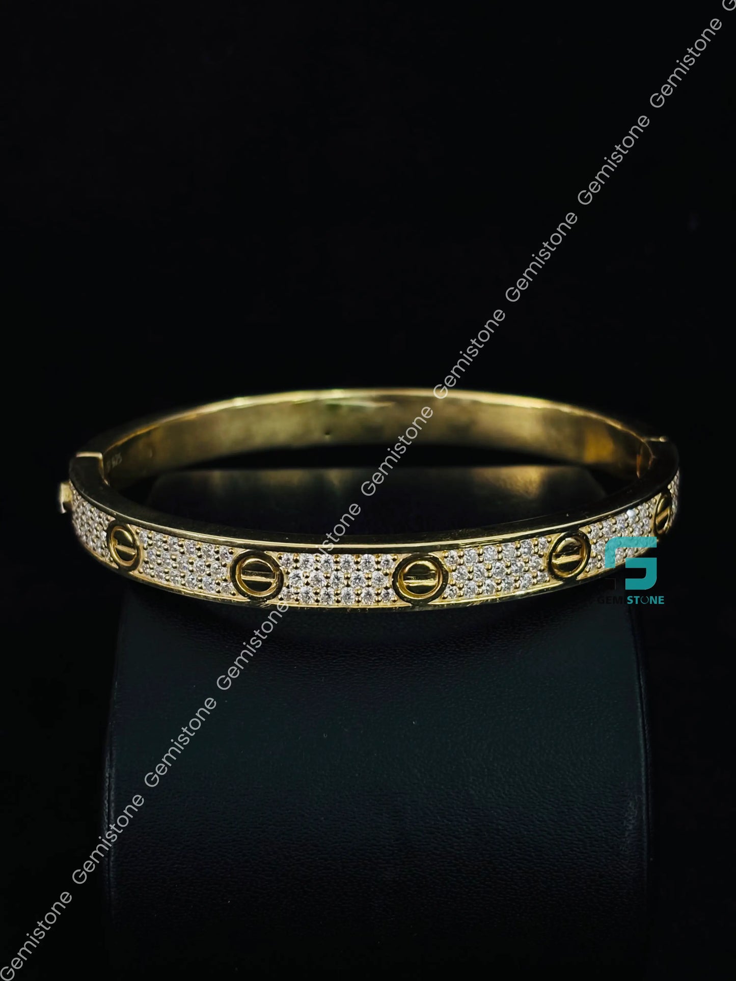 925 Silver Cartier Moissanite Open Cuff Bangle Bracelet For Unisex