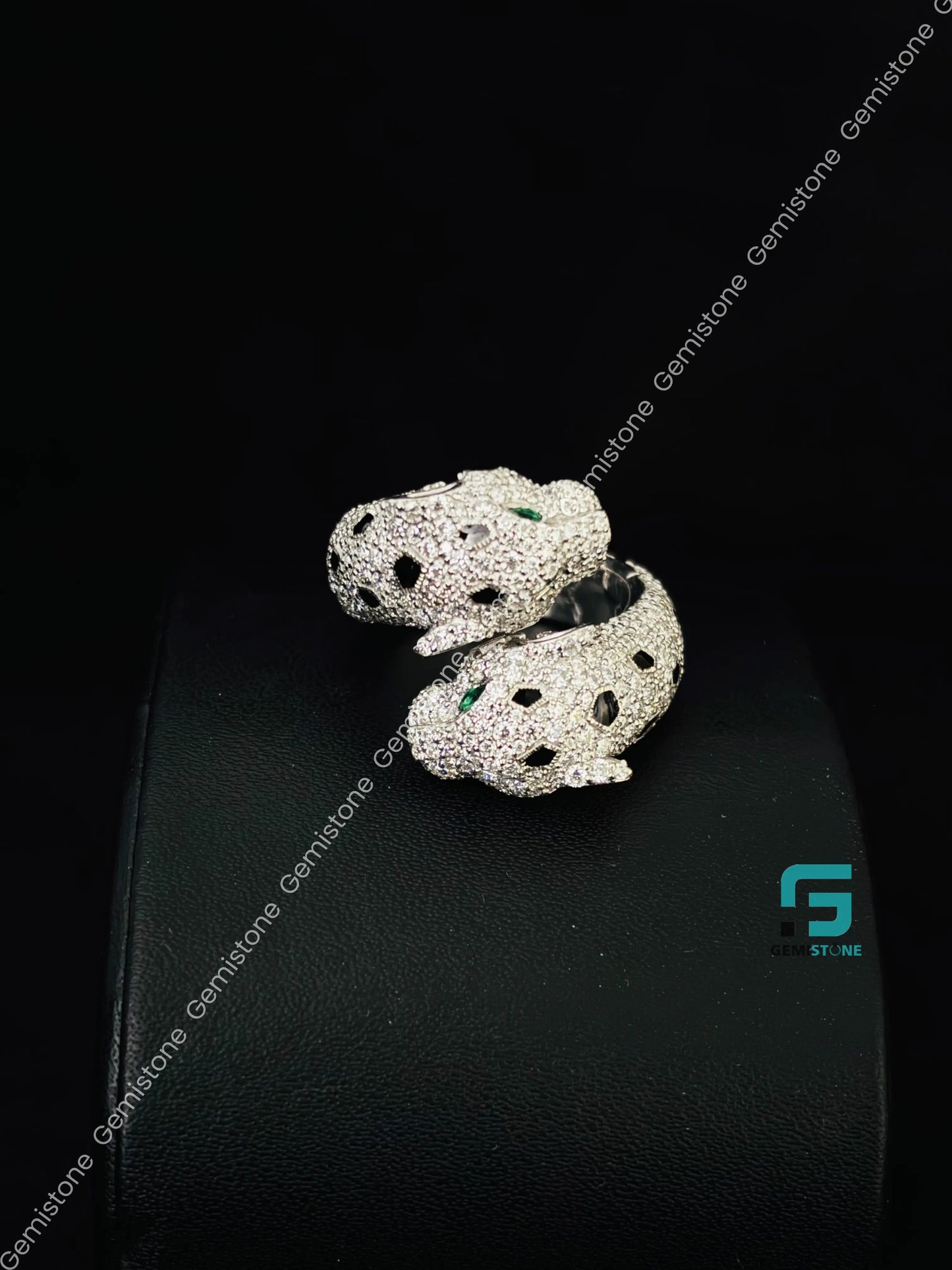 925 Silver Cartier Panther Moissanite Hip Hop Ring