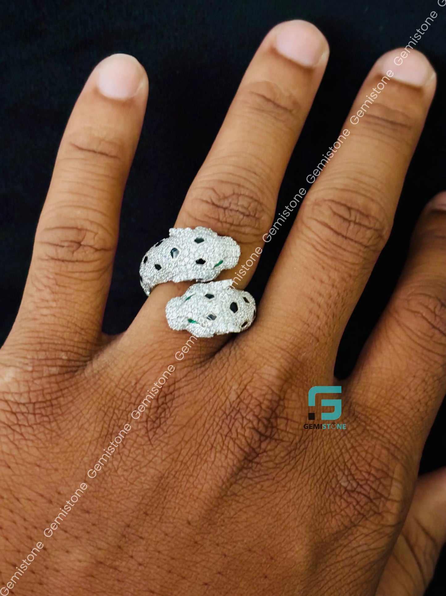 925 Silver Cartier Panther Moissanite Iced Out Ring For Men