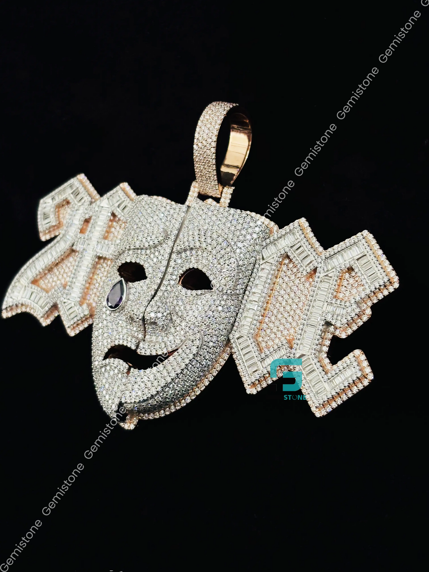 925 Silver Crying Face Moissanite Pendant For Men