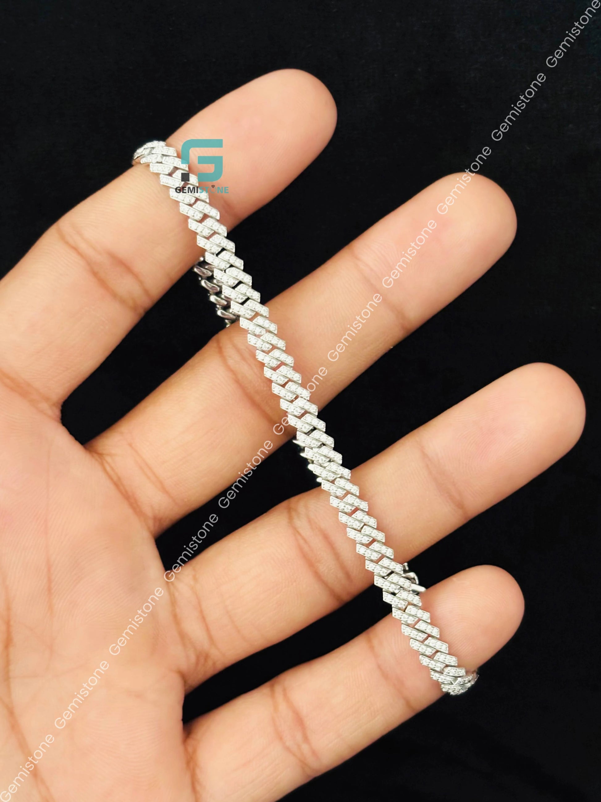 925 Silver Cuban Iced Out Bracelet For Men