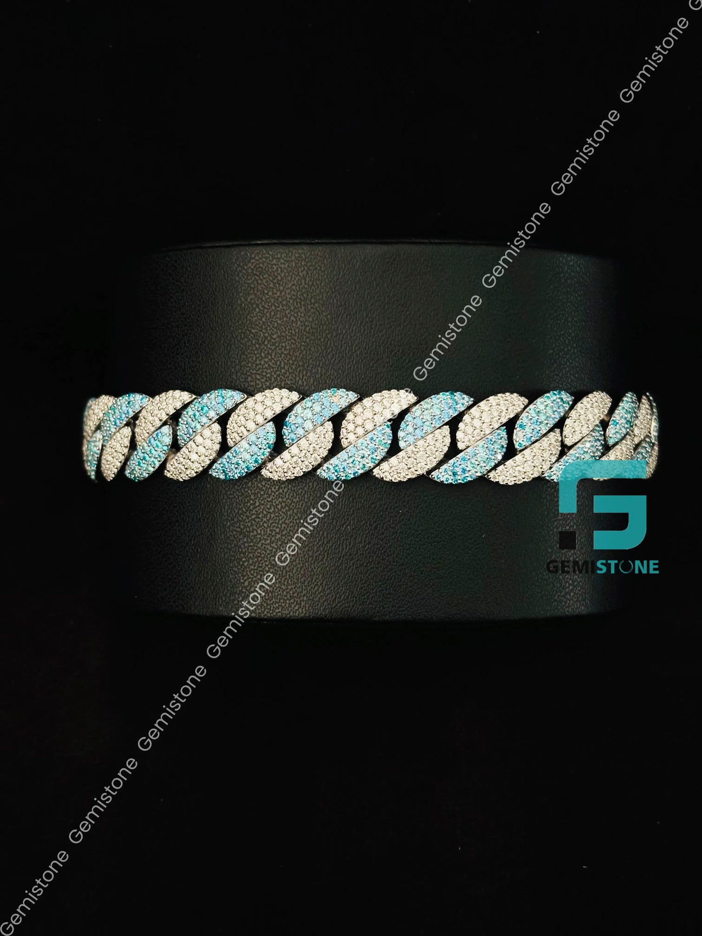 925 Silver Cuban Link Sky Blue Diamond Moissanite Bracelet