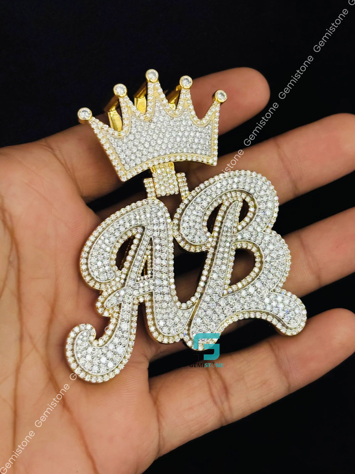 925 Silver Custom Alphabet Moissanite Crown Hip Hop Pendant For Men