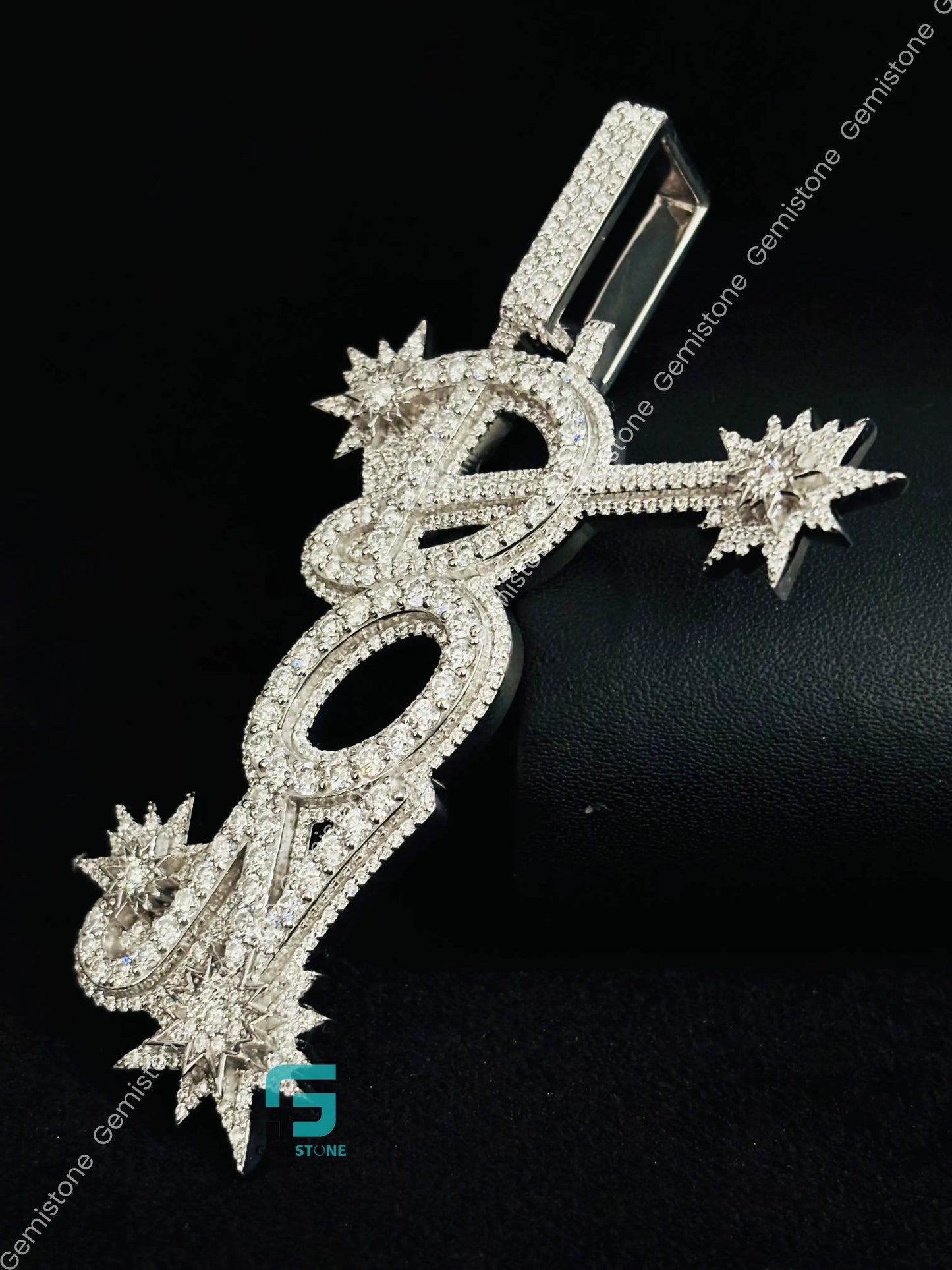 925 Silver Custom Moissanite DON Name Iced Out Studded Pendant 