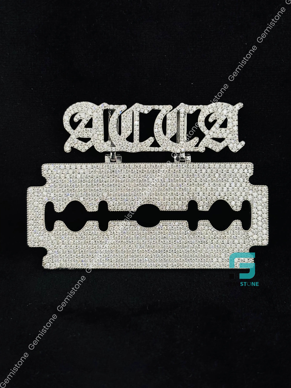 925 Silver Custom Name With Razor Blade Pendant