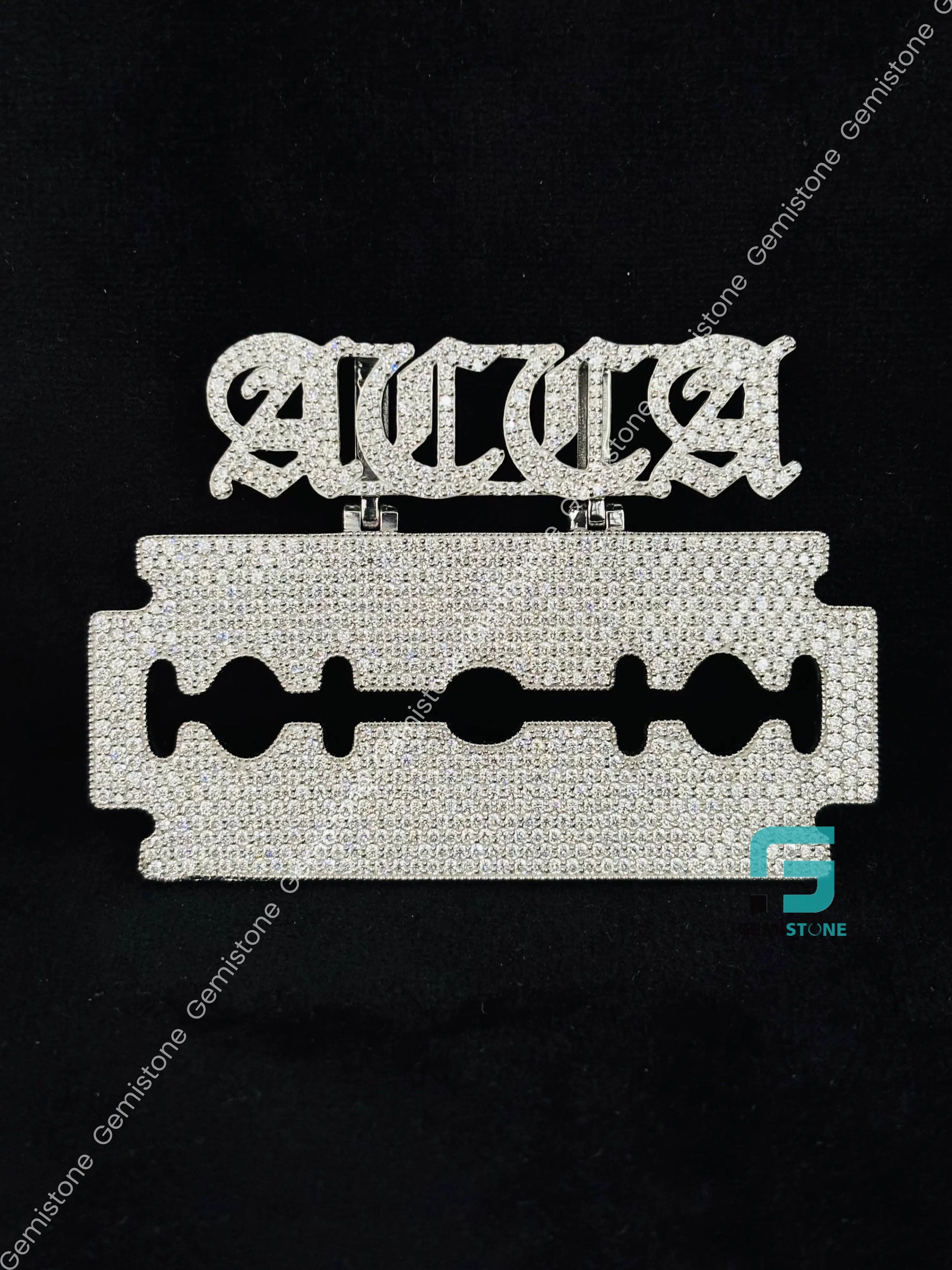 925 Silver Custom Name With Razor Blade Pendant
