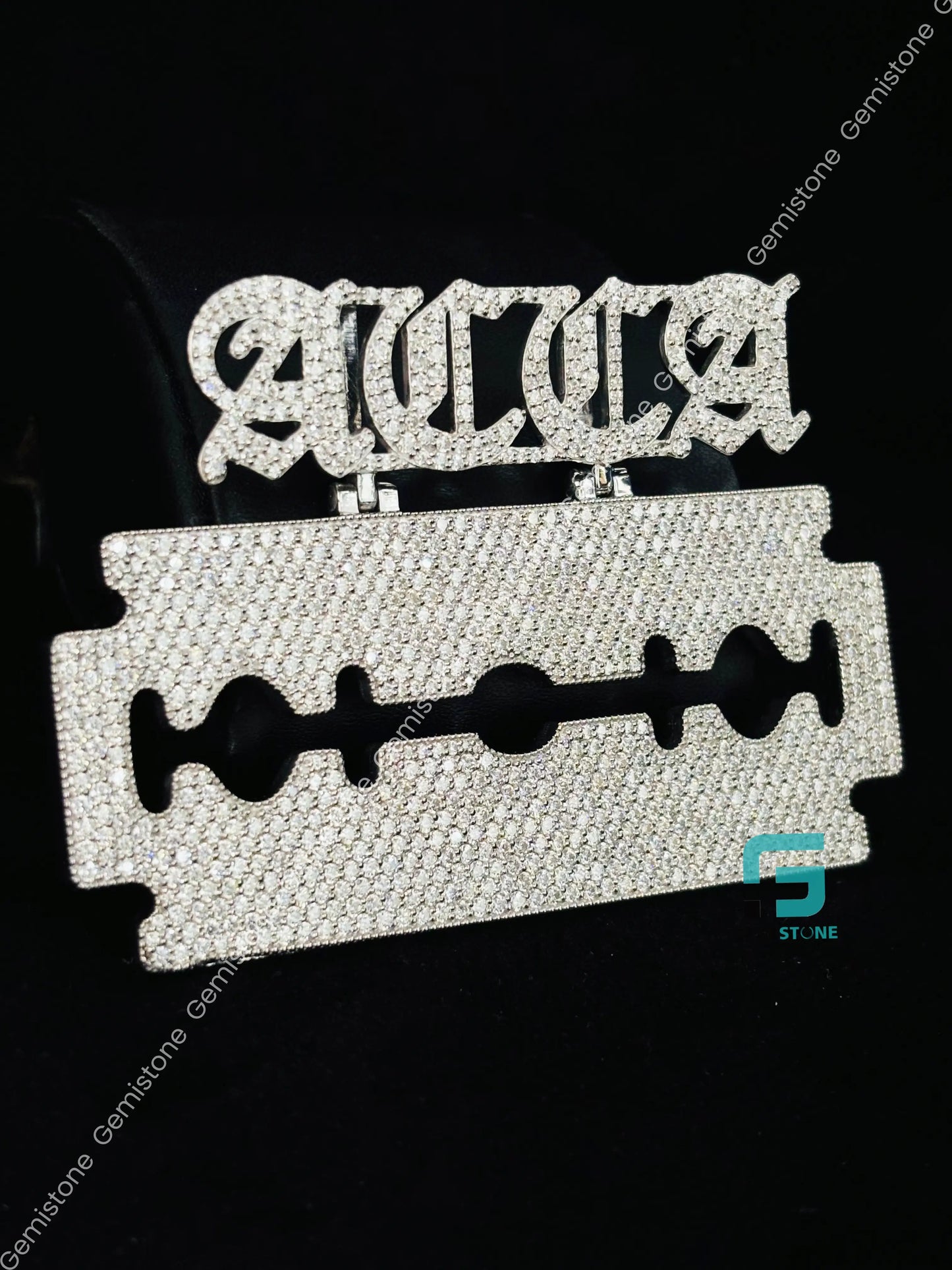 925 Silver Custom Name With Razor Blade Pendant For Men