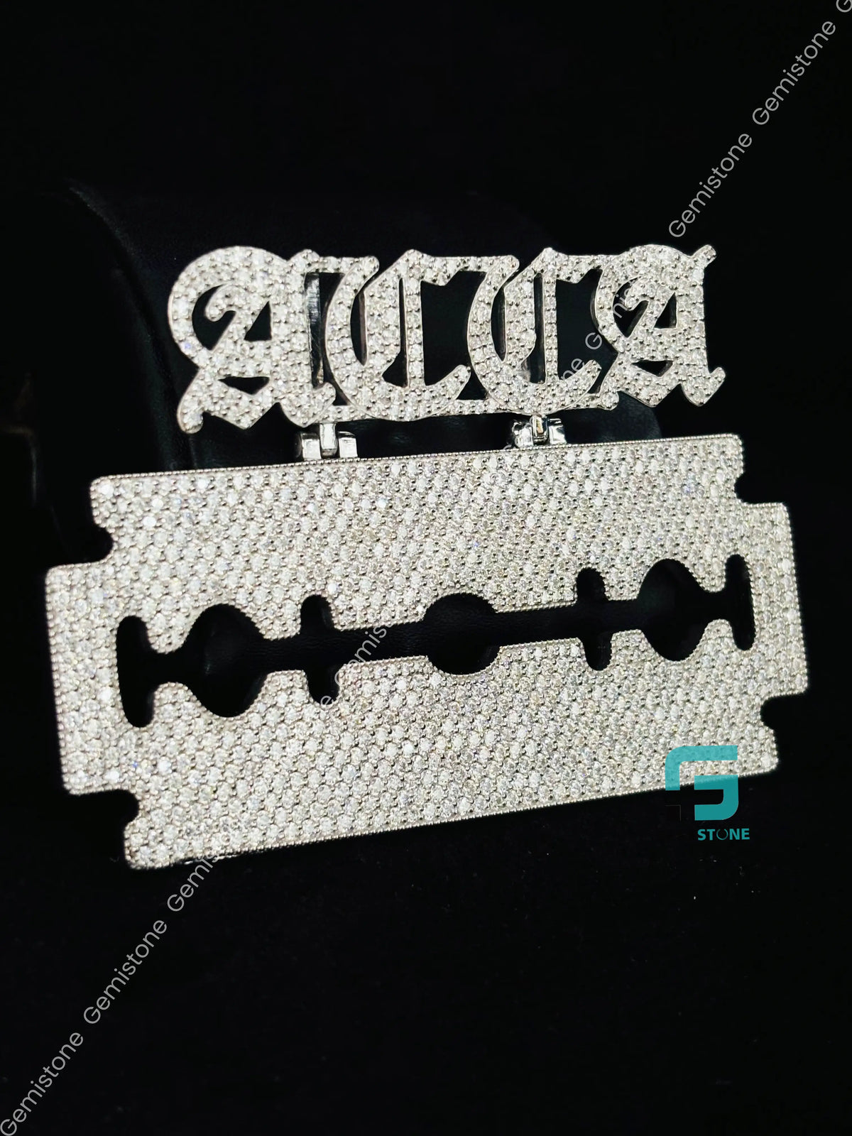 925 Silver Custom Name With Razor Blade Pendant For Men