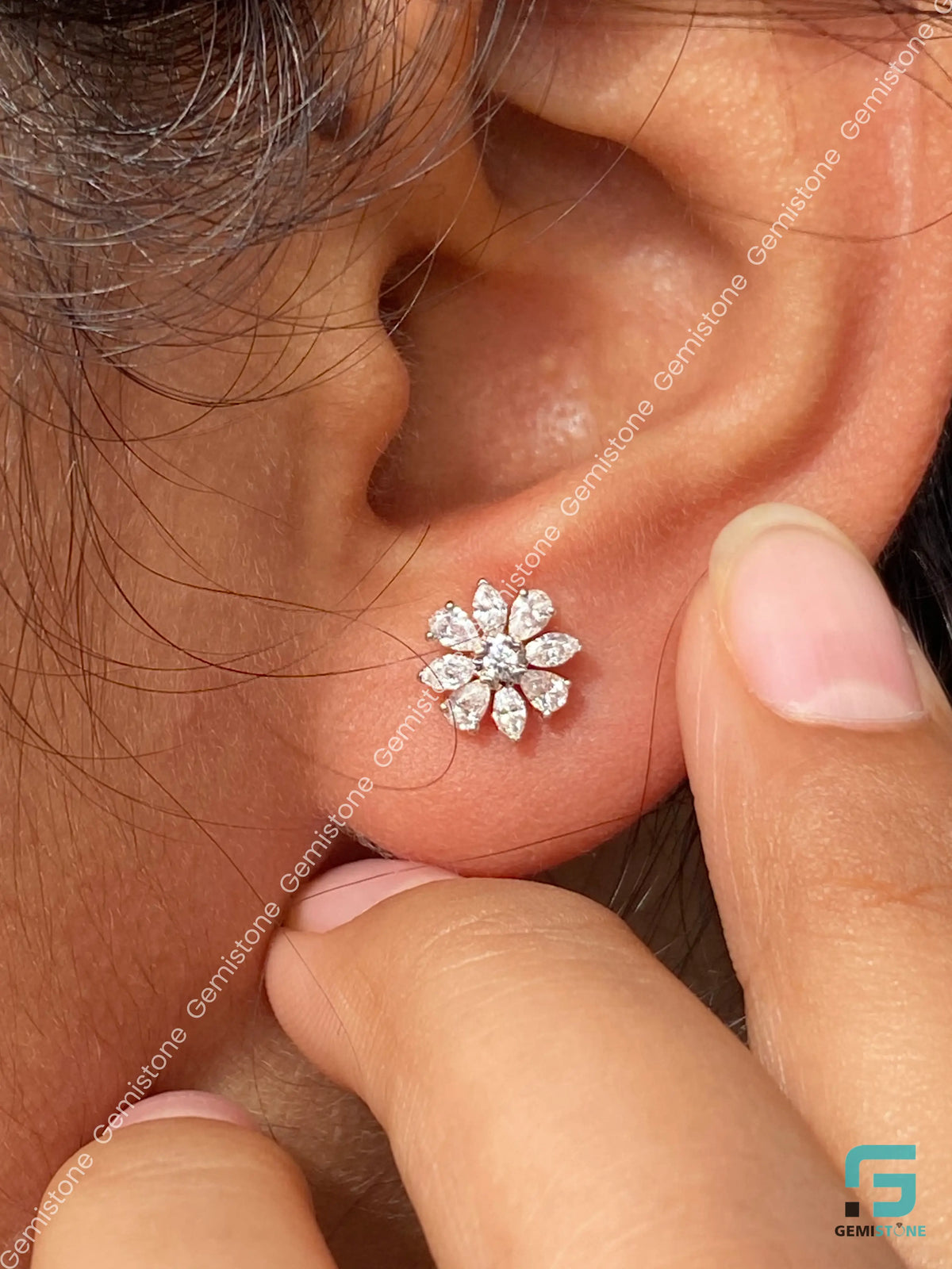 925 Silver Floral Shape Moissanite Diamond Stud Earrings For Women