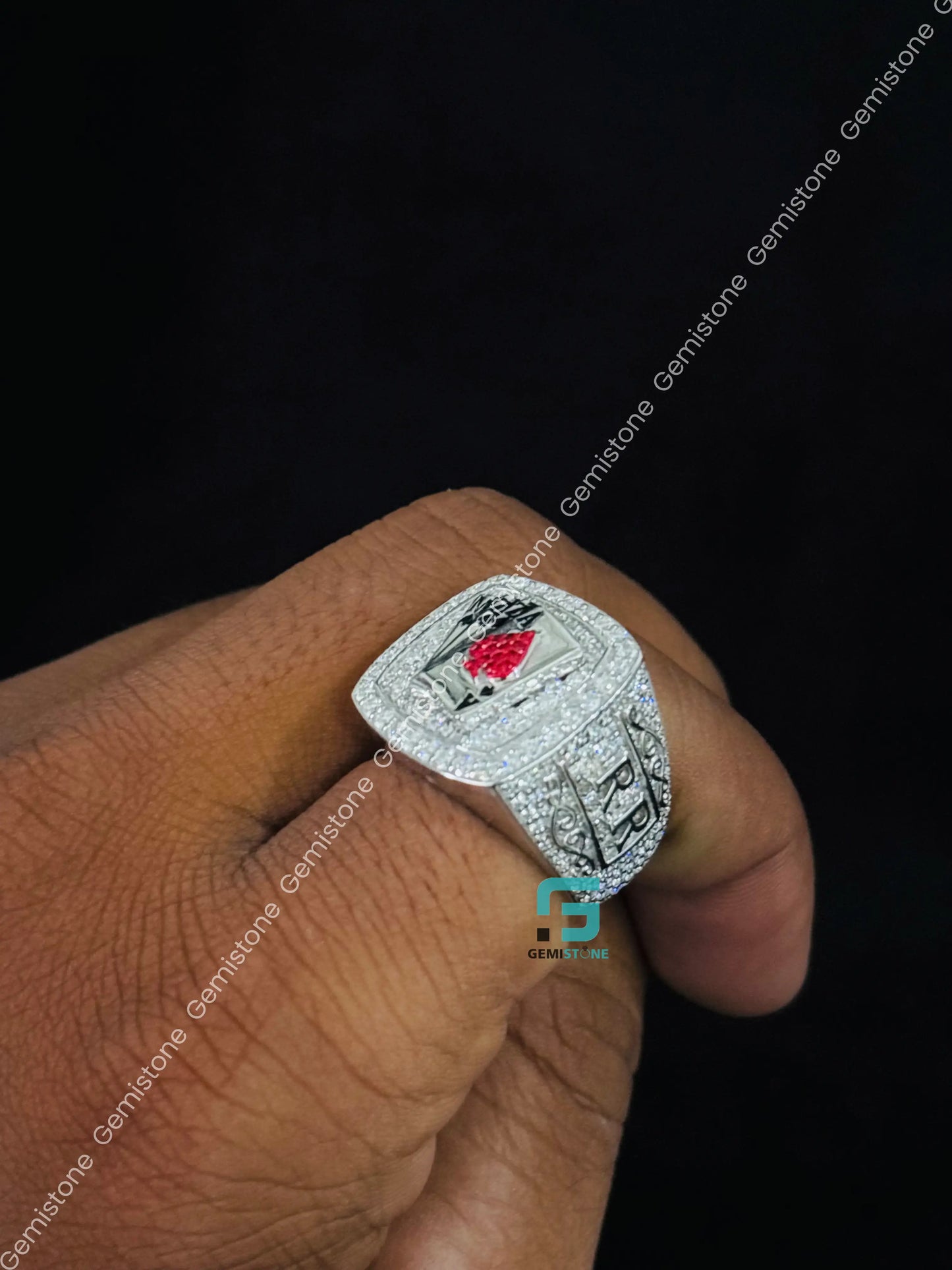 925 Silver Foker Card Hip Hop Moissanite Iced Out Studded Ring