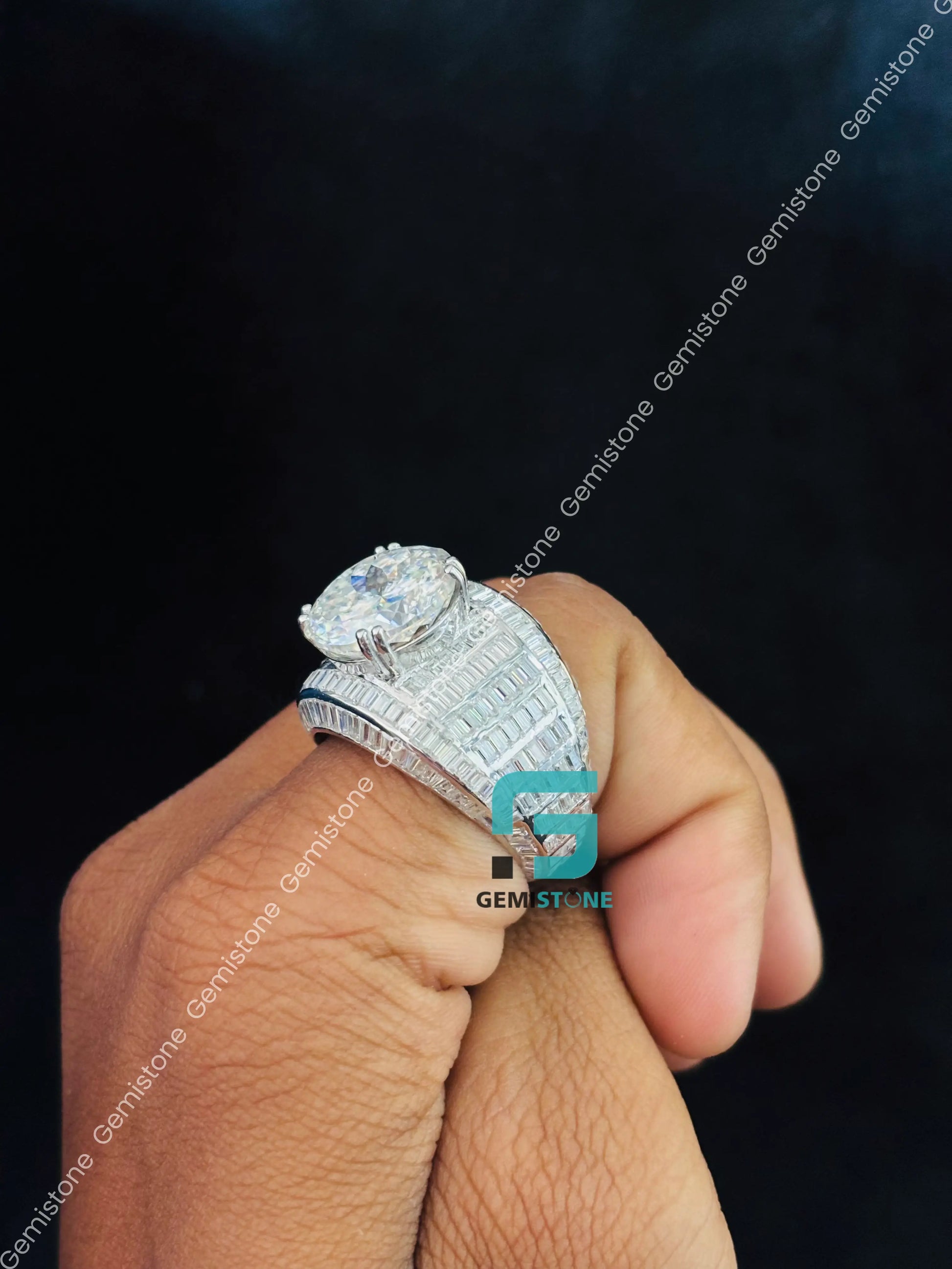 925 Silver Hip Hop Iced Out Moissanite Studded Ring