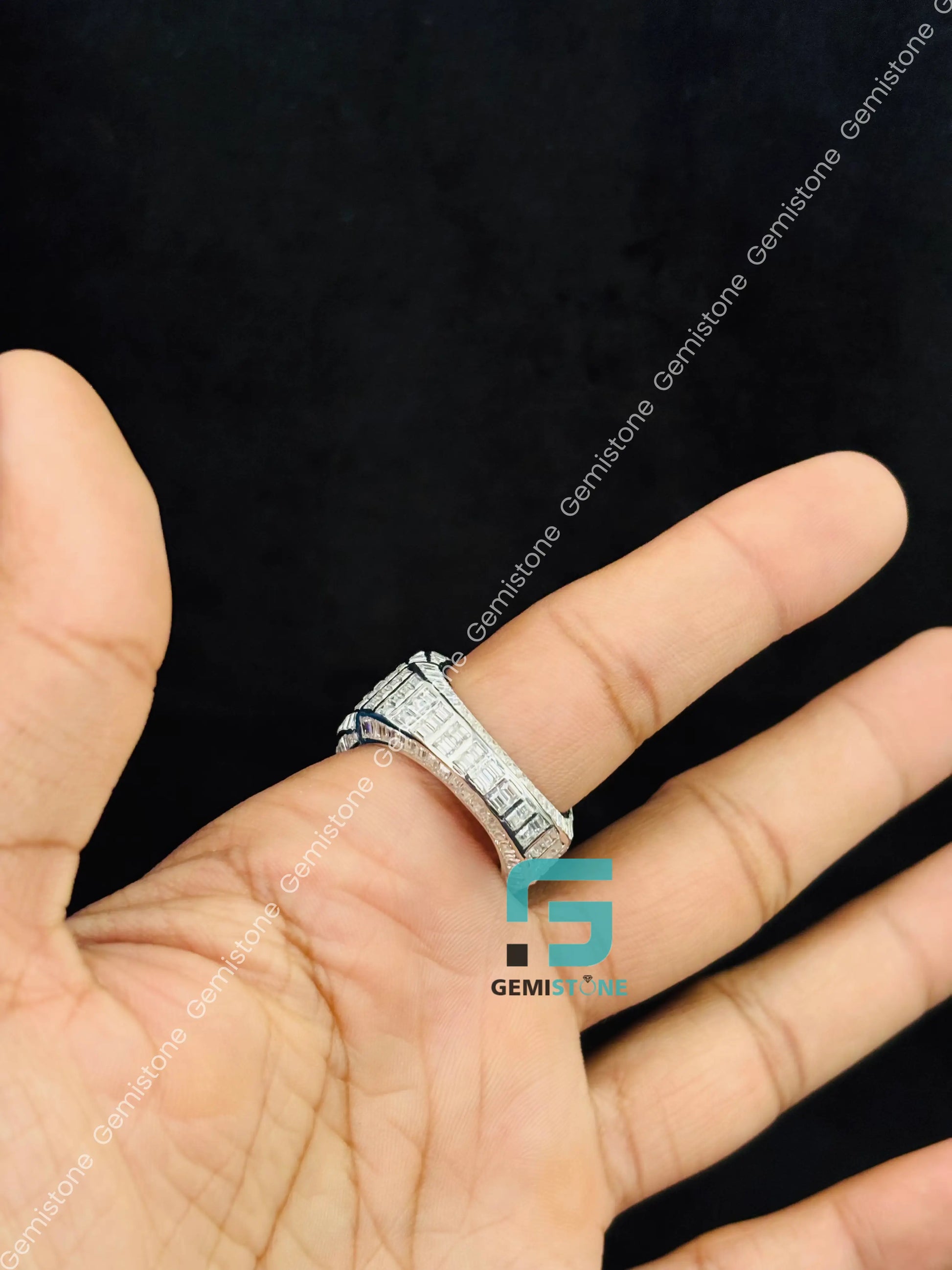 925 Silver Hip Hop Moissanite Studded Ring For Men