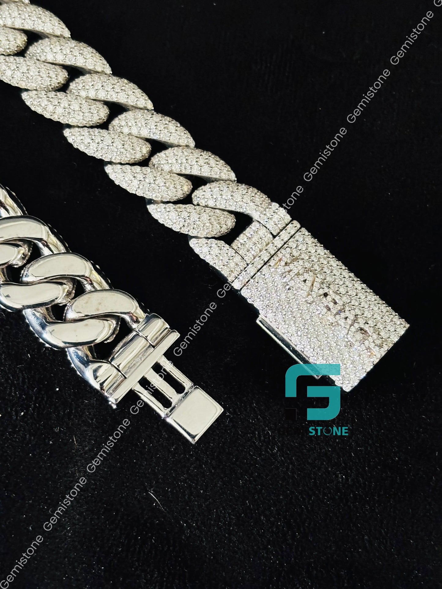 925 Silver Iced Out Hip Hop Cuban Link Bracelet For Men