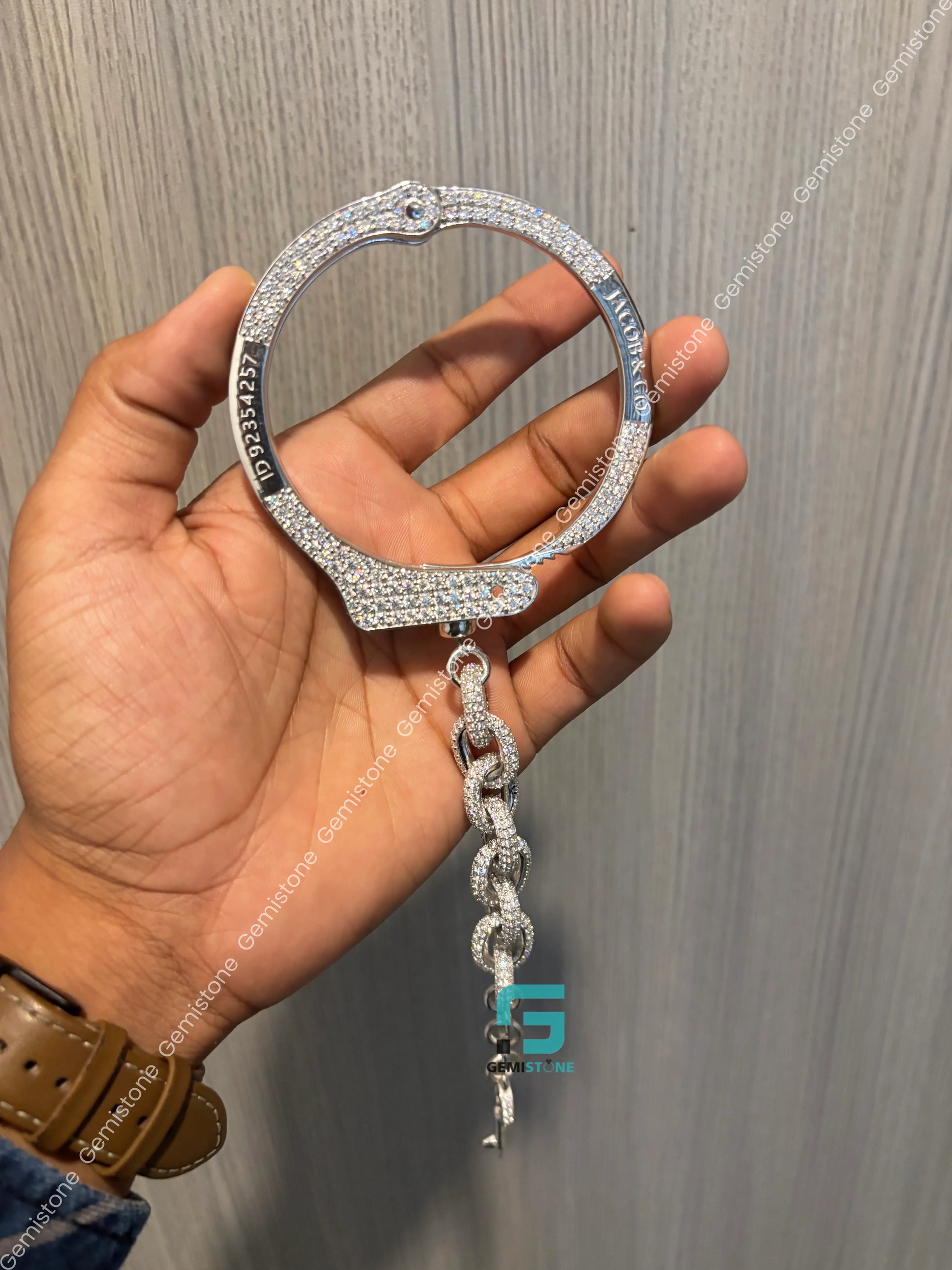 925 Silver Iced Out Hip Hop Hand Cuff Barcelet