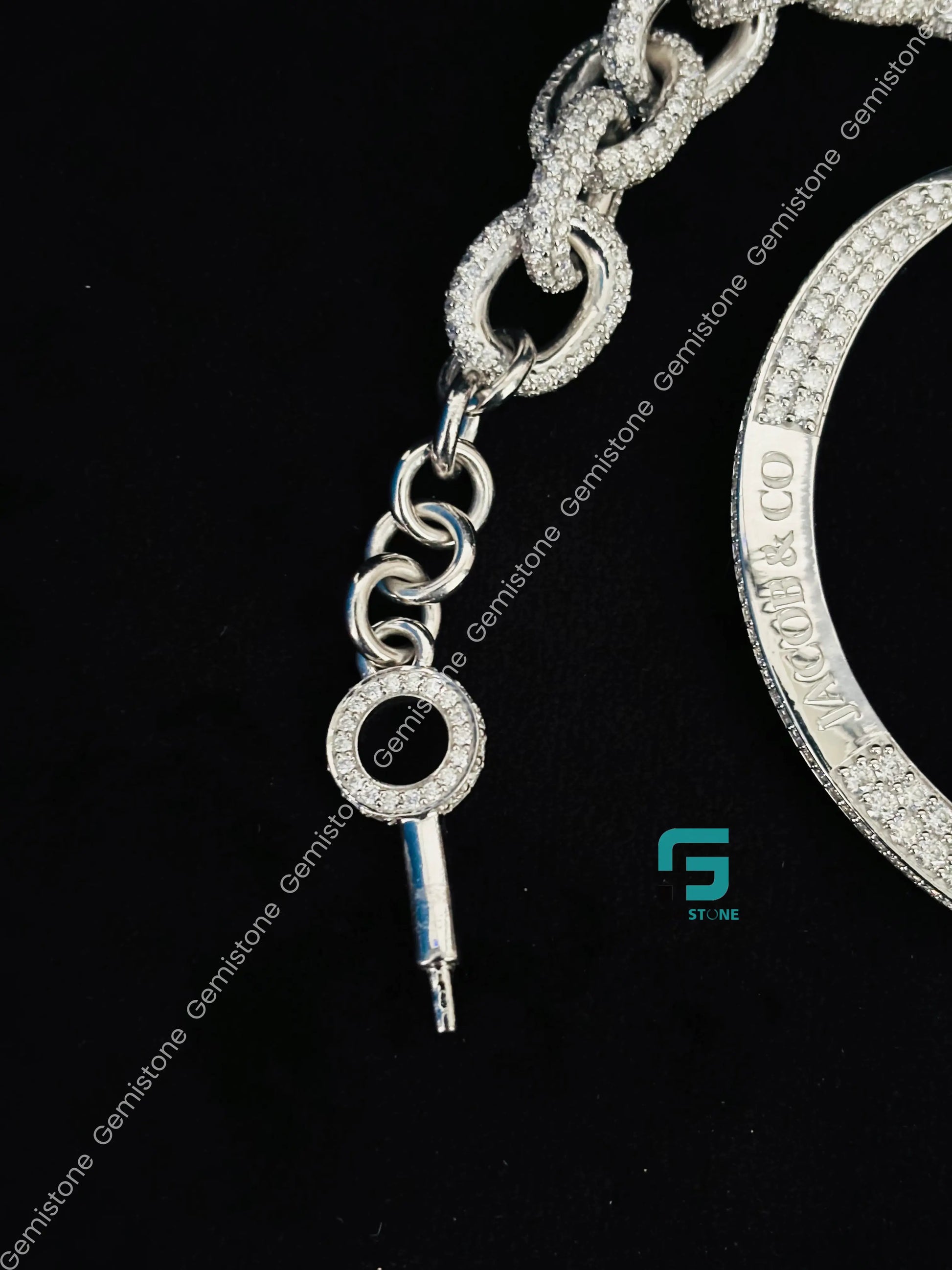 925 Silver Iced Out Hip Hop Hand Cuff Barcelet For Her