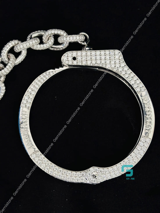 925 Silver Iced Out Hip Hop Hand Cuff Barcelet For Women