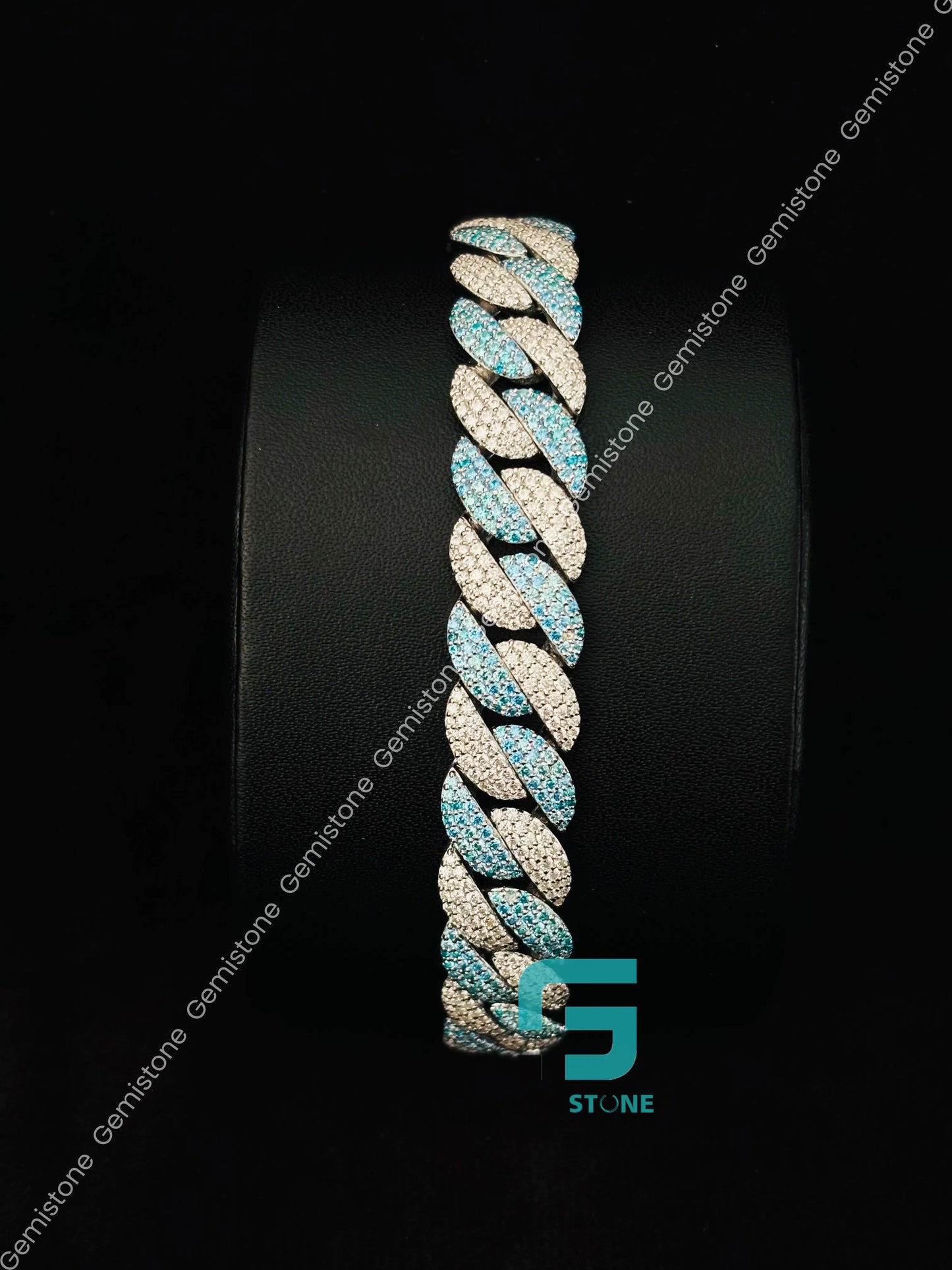 925 Silver Iced Out Moissanite Diamond Studded Hip Hop Bracelet For Men