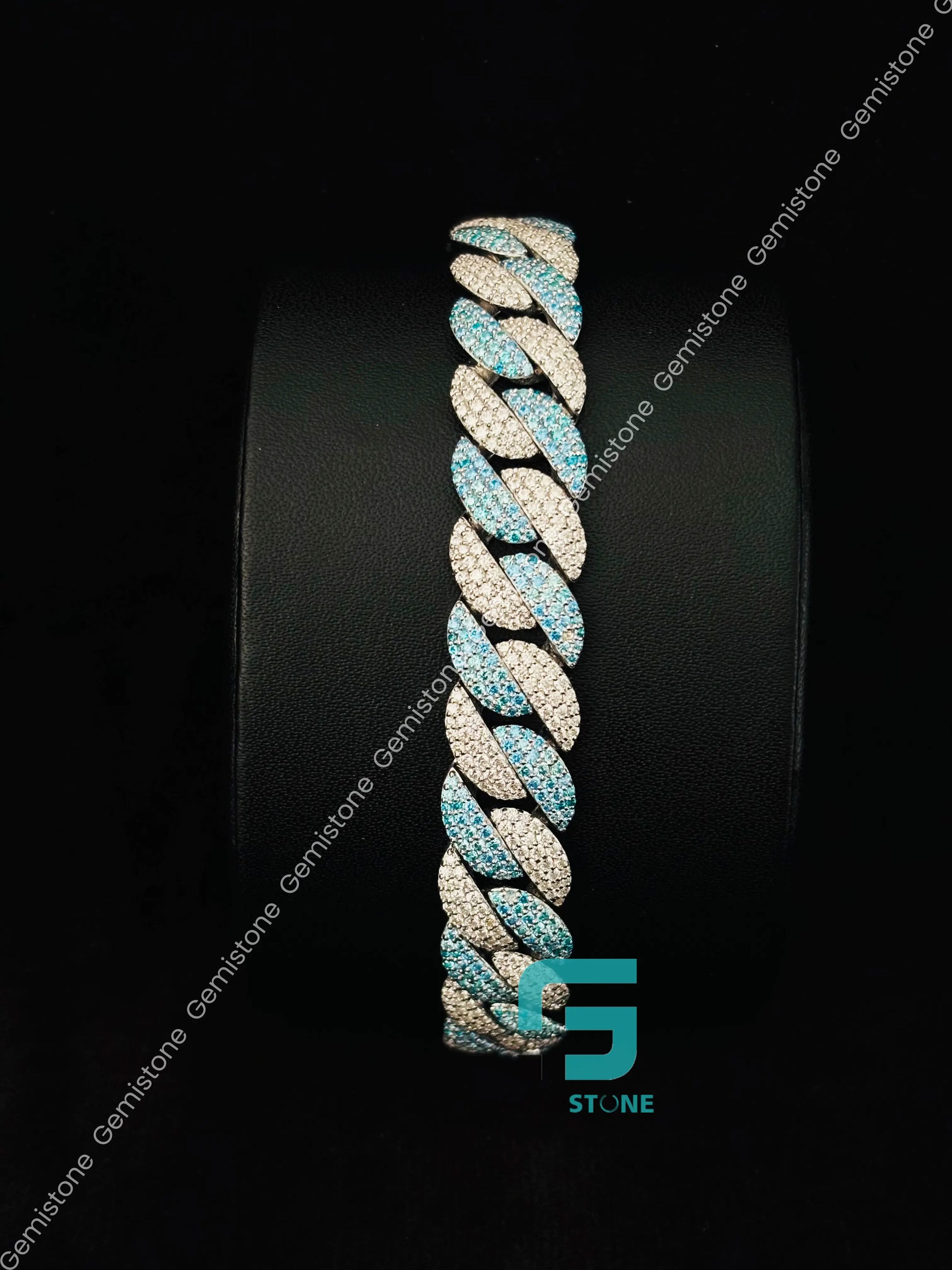 925 Silver Iced Out Moissanite Diamond Studded Hip Hop Bracelet For Men
