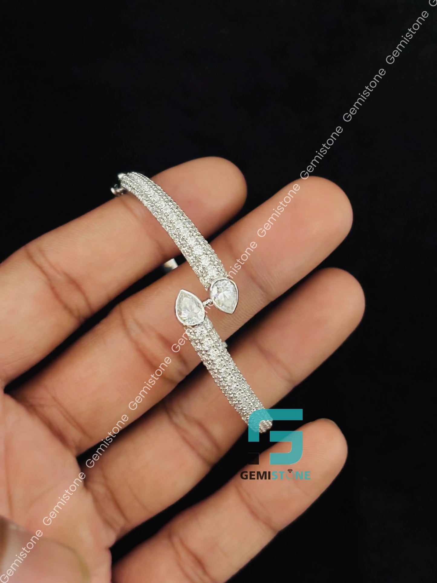 925 Silver Iced Out Moissanite Open Cuff Bracelet For Unisex