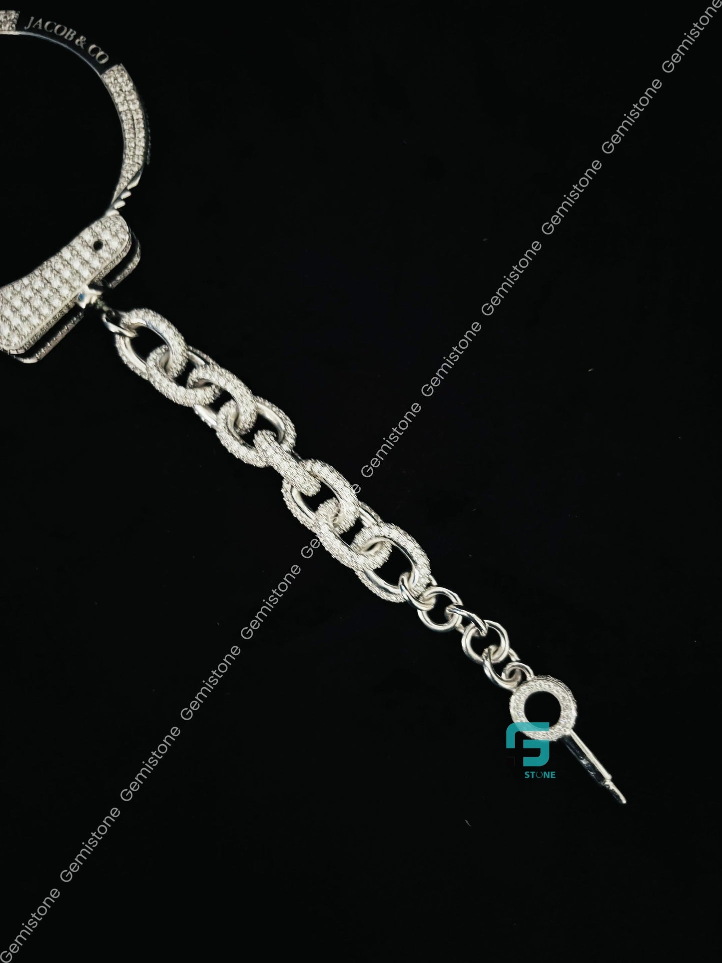 925 Silver Iced Out Studded Hip Hop Hand Cuff