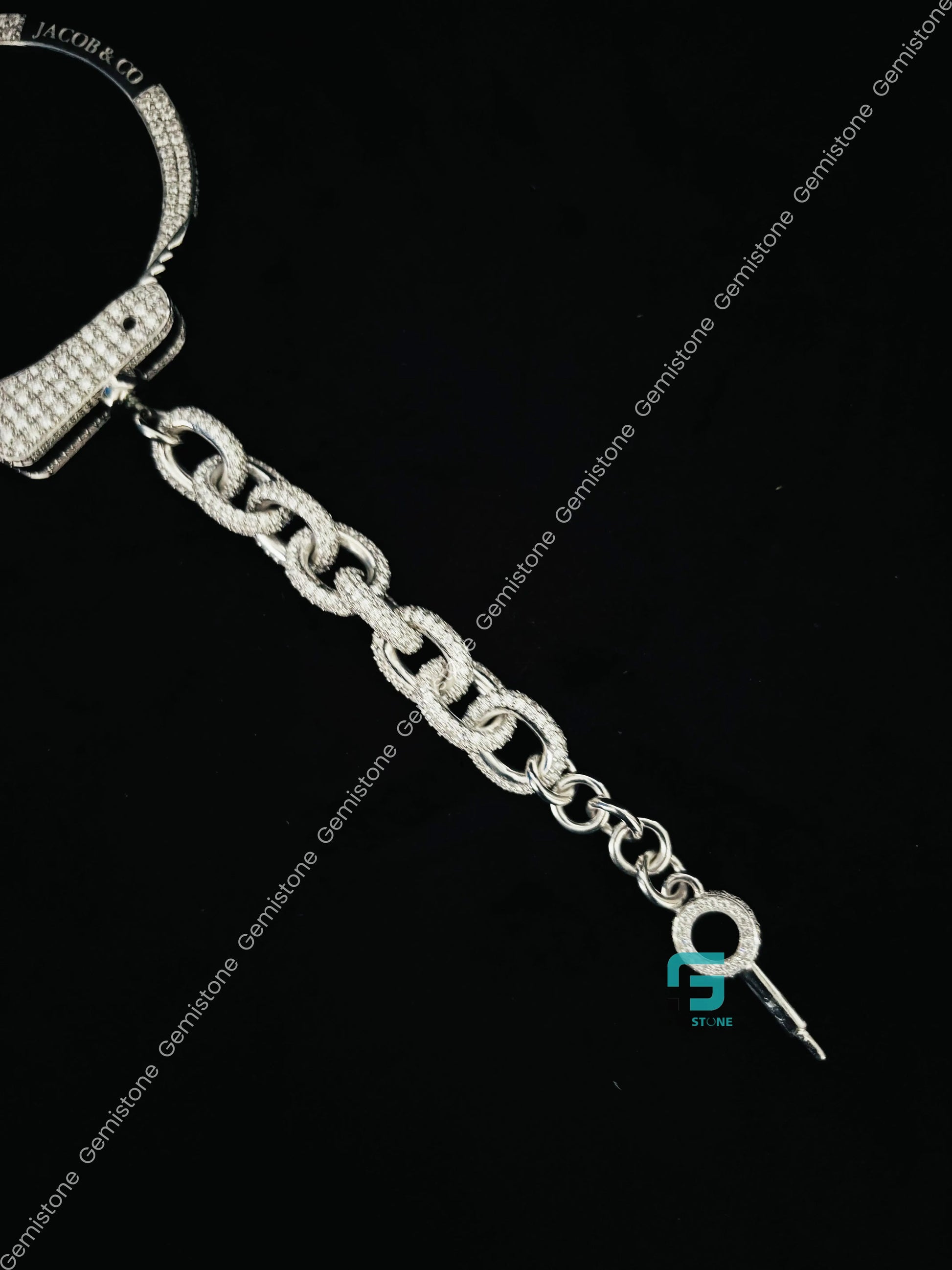 925 Silver Iced Out Studded Hip Hop Hand Cuff