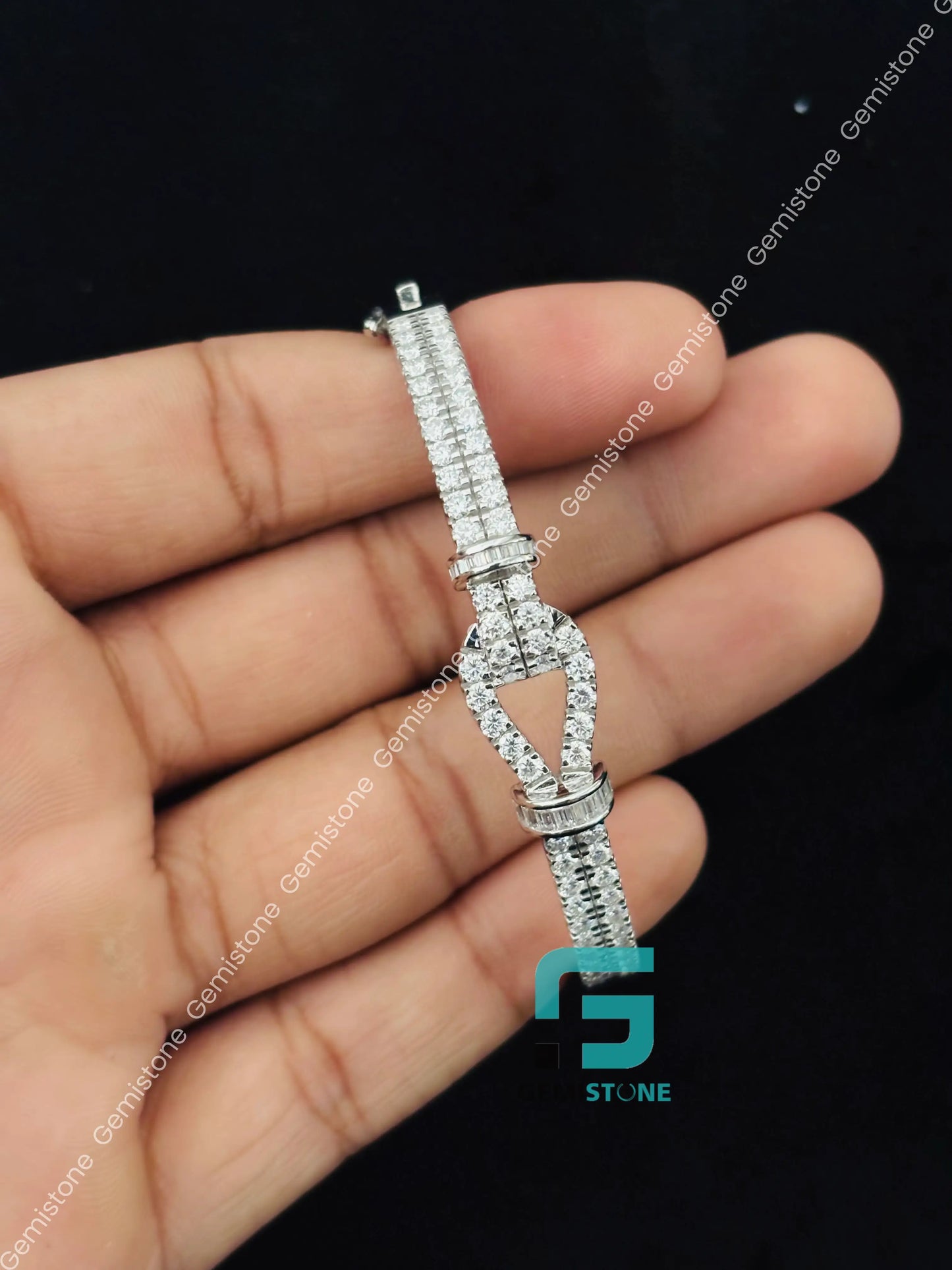 925 Silver Infinity Motif Moissanite Bangle Bracelet
