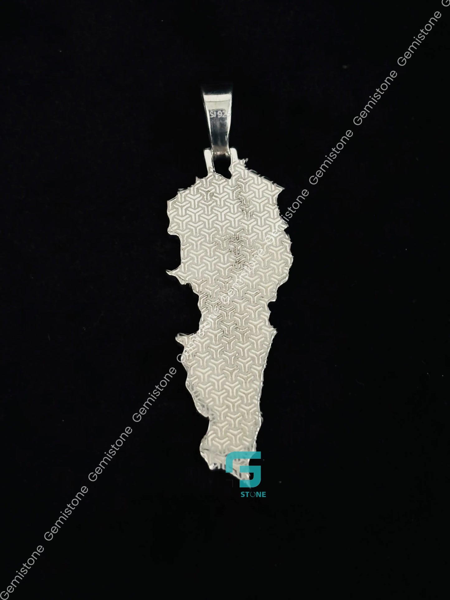925 Silver Lebanon Map Iced Out Moissanite Hip Hop Pendant