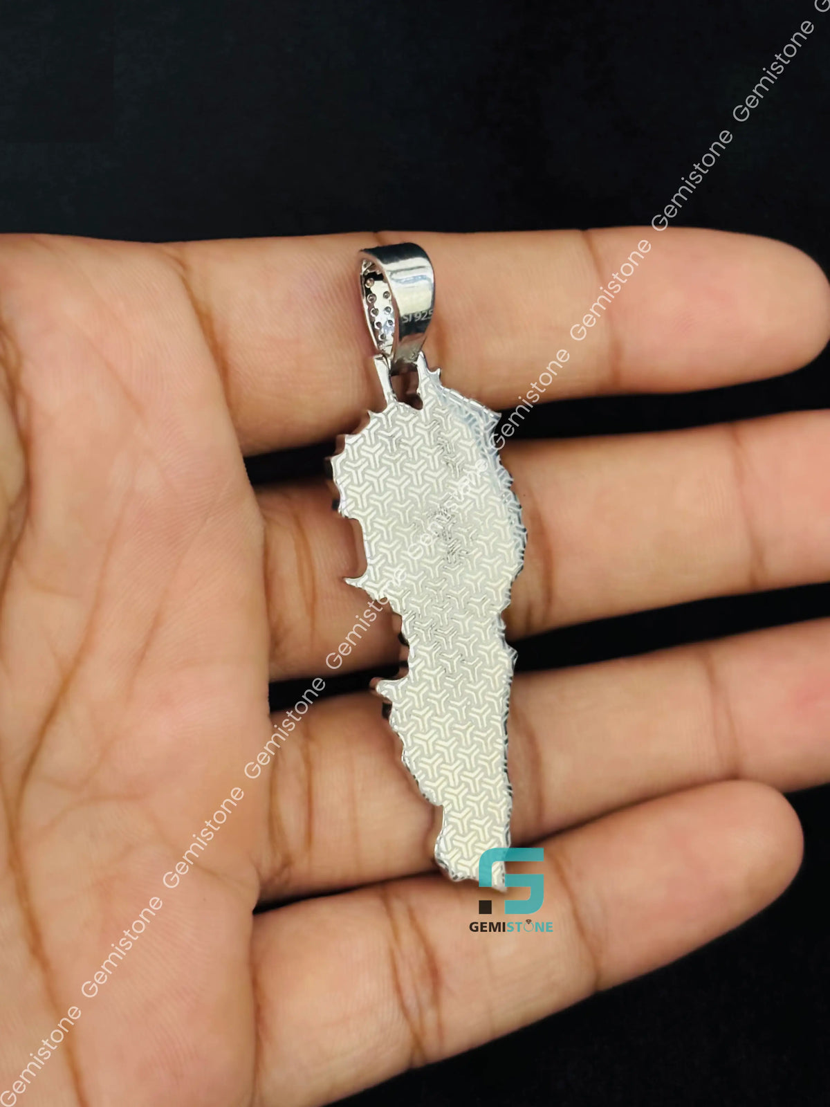925 Silver Lebanon Map Moissanite Hip Hop Pendant