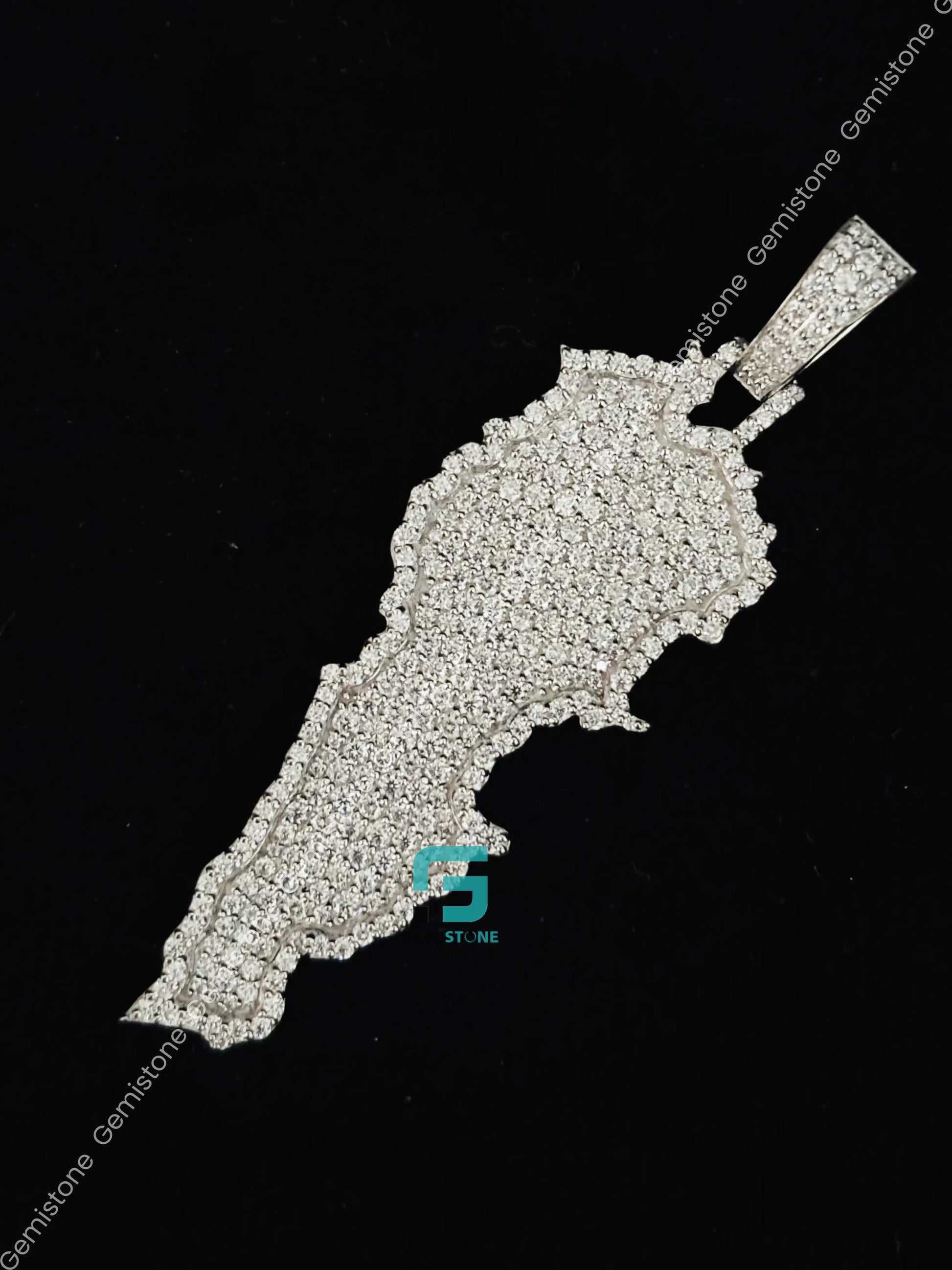 925 Silver Lebanon Map Moissanite Hip Hop Pendant For Men