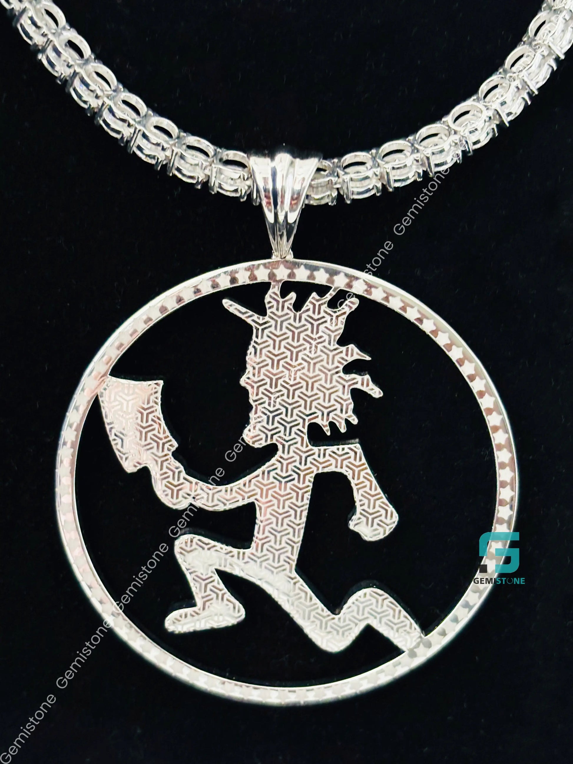 925 Silver Moissanite Circle ICP Hatchet Man Pendant