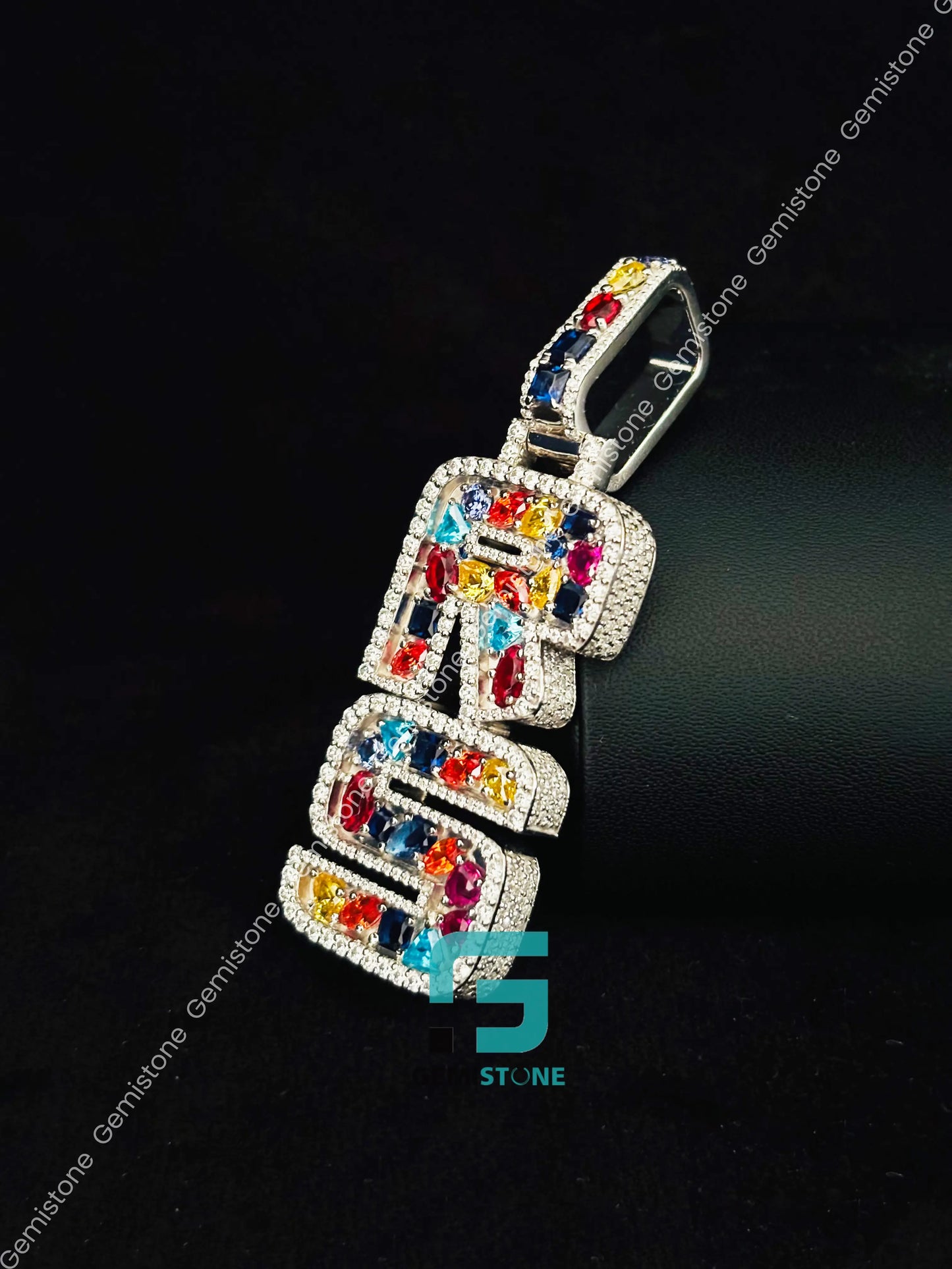925 Silver Moissanite Colorful Diamond Pendant For Men