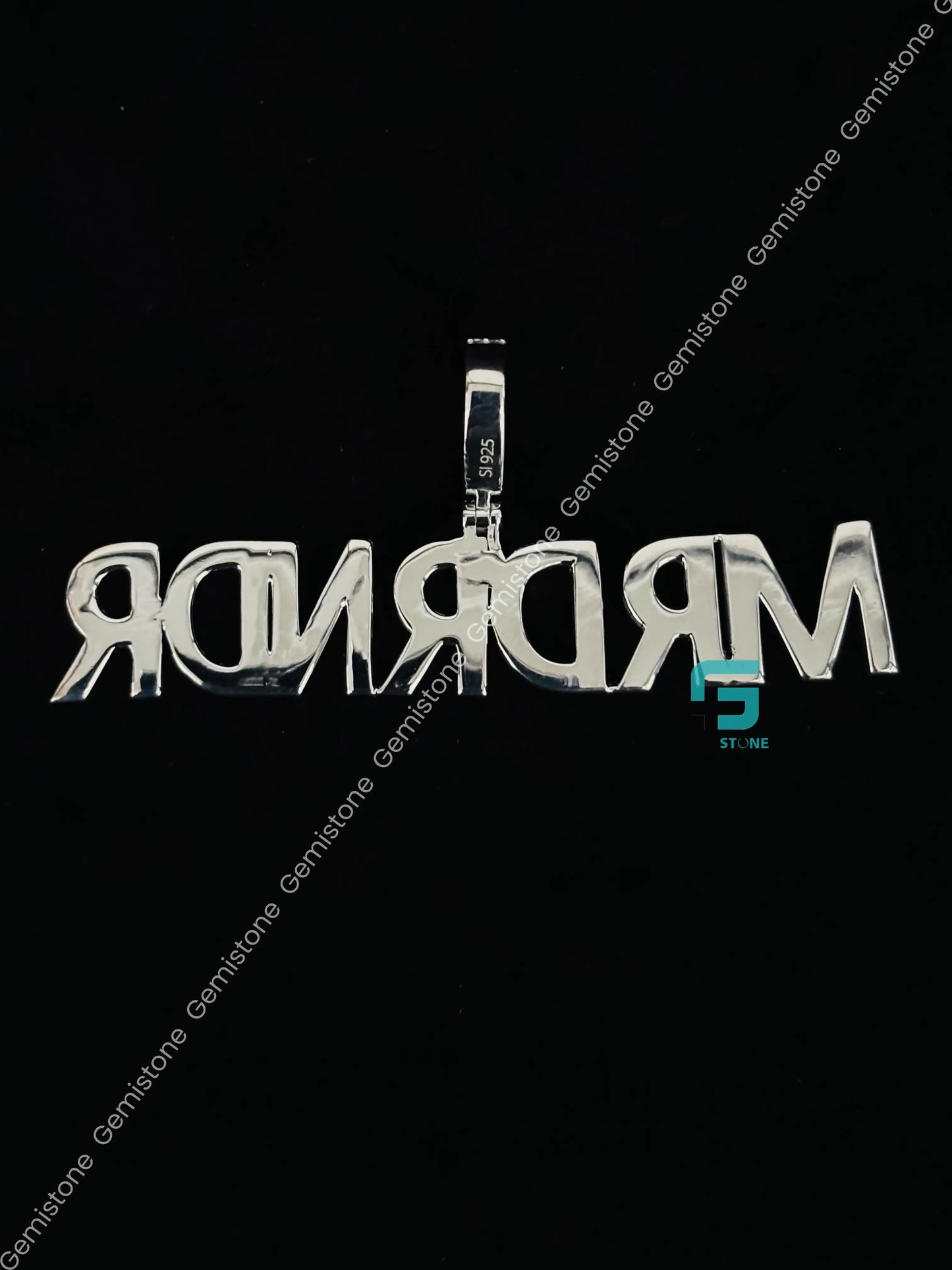 925 Silver Moissanite Diamond Custom Name MRDRNDR Name Pendant For Men