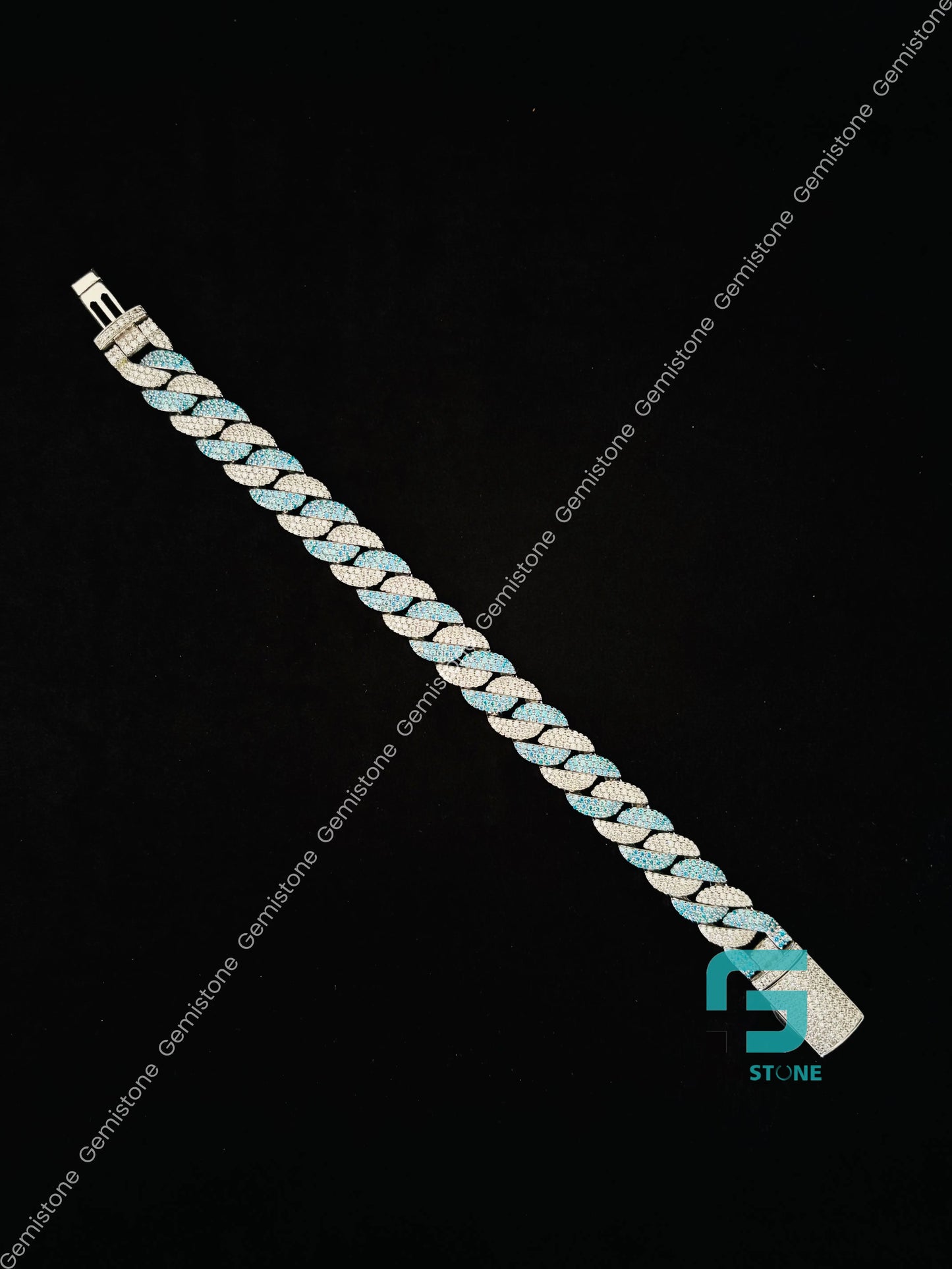 925 Silver Moissanite Diamond Sky Blue Diamond Bracelete For Men